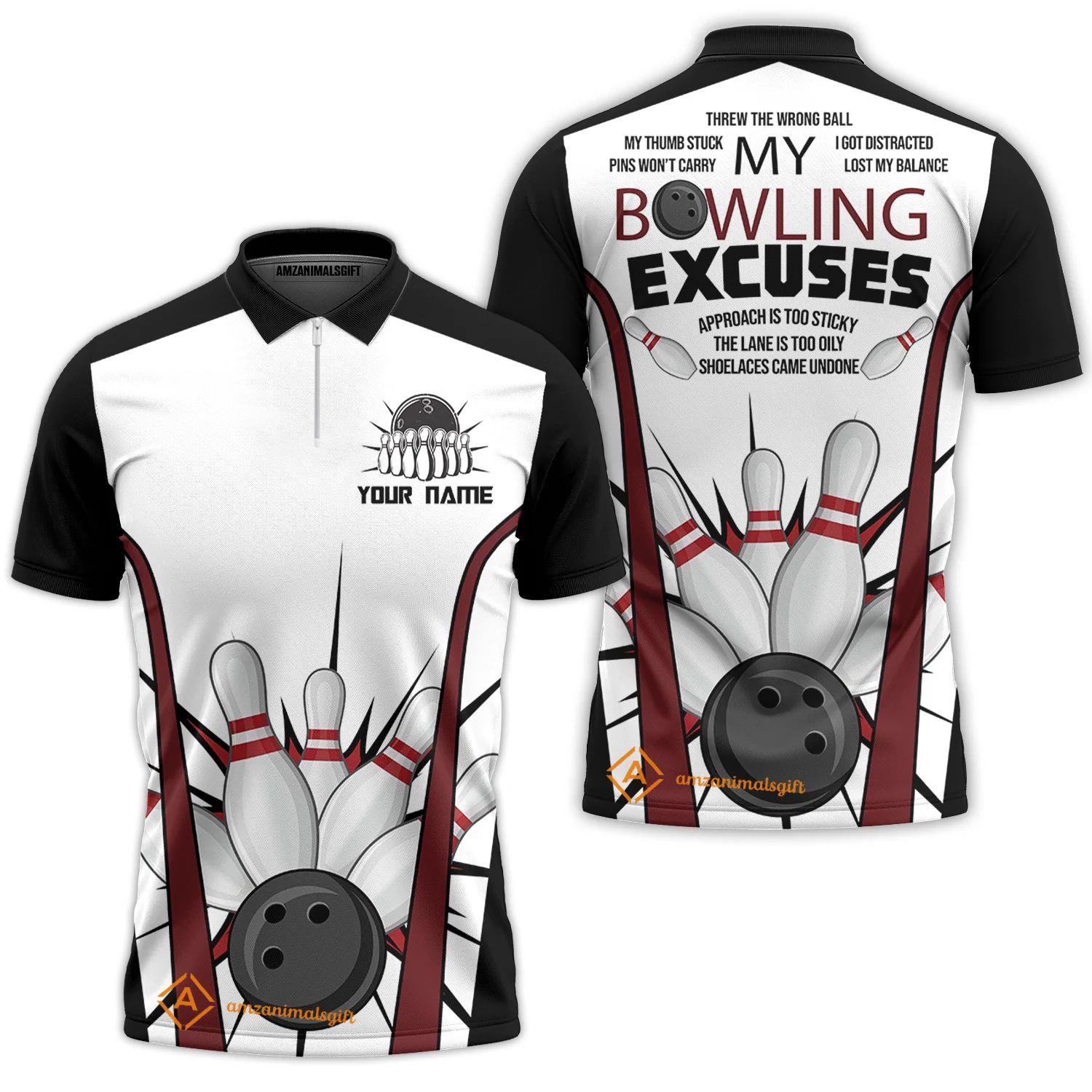 Funny Bowling Custom Polo T-Shirt - Custom Name Funny Bowling Polo Shirts Personalized Bowling Jersey Polo Shirts - Image 5