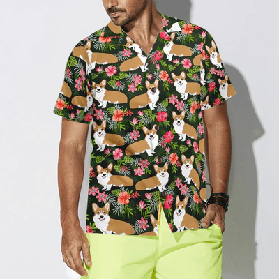 Funny Corgi Hawaiian Shirt, Corgi Tropical Flowers Aloha Shirt For Men - Perfect Gift For Corgi Lovers, Husband, Boyfriend, Friend, Family - Image 4
