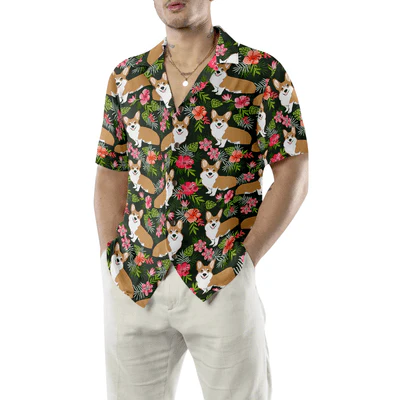 Funny Corgi Hawaiian Shirt, Corgi Tropical Flowers Aloha Shirt For Men - Perfect Gift For Corgi Lovers, Husband, Boyfriend, Friend, Family - Image 5
