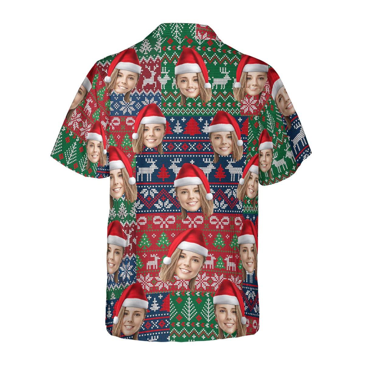 Funny Custom Face Christmas Pattern Hawaiian Shirt, Custom Photo Hawaiian Shirt - Personalized Summer Gifts For Men, Women - Image 3