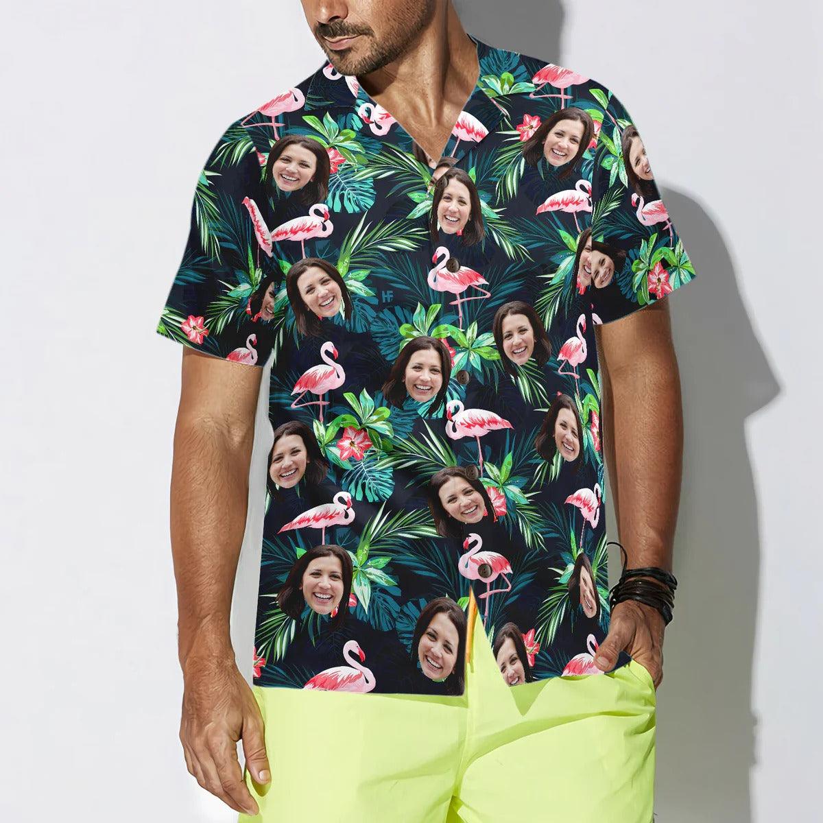 Funny Custom Face Flamingo Tropical Hawaiian Shirt, Custom Photo Hawaiian Shirt - Personalized Summer Gifts For Men, Women - Image 3