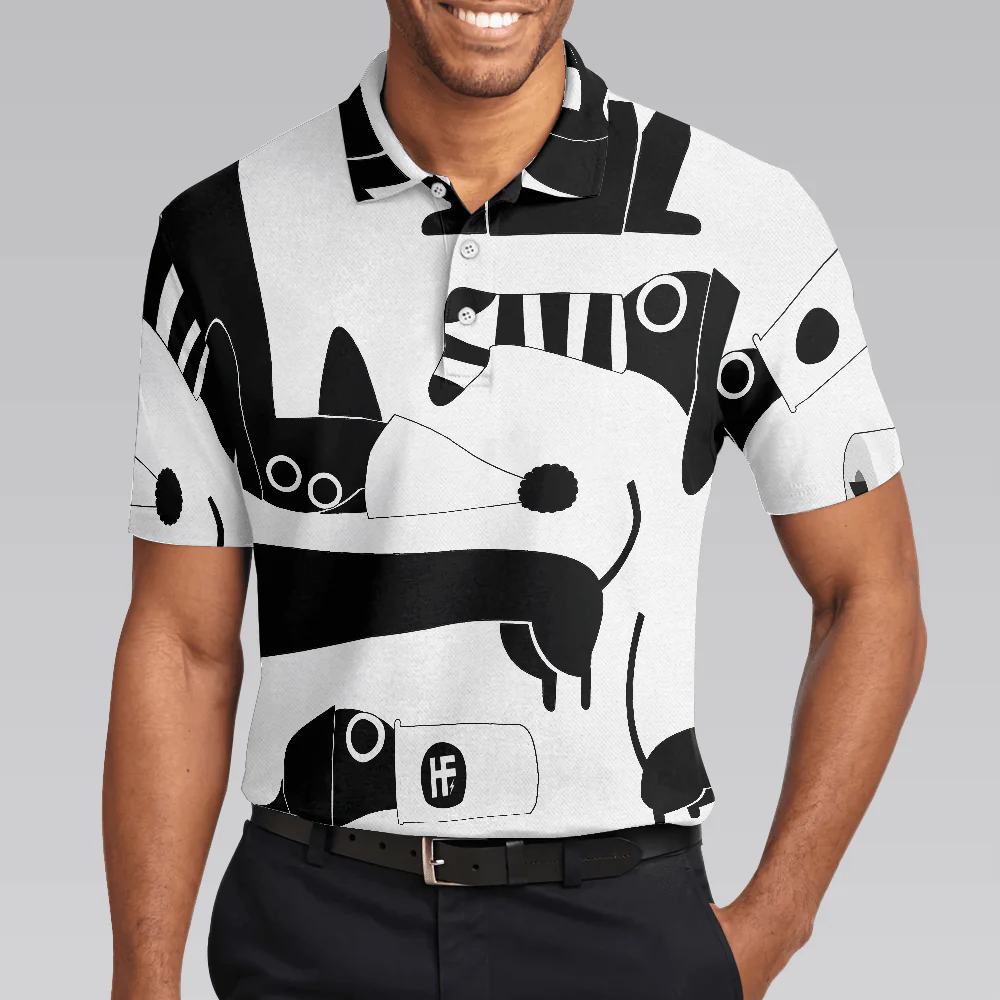 Funny Dachshund Men Polo Shirt, All My Dog Dachshund Shirt For Men, Black And White Dog Lover Polo Shirt, Gift For Dog Lovers - Image 4