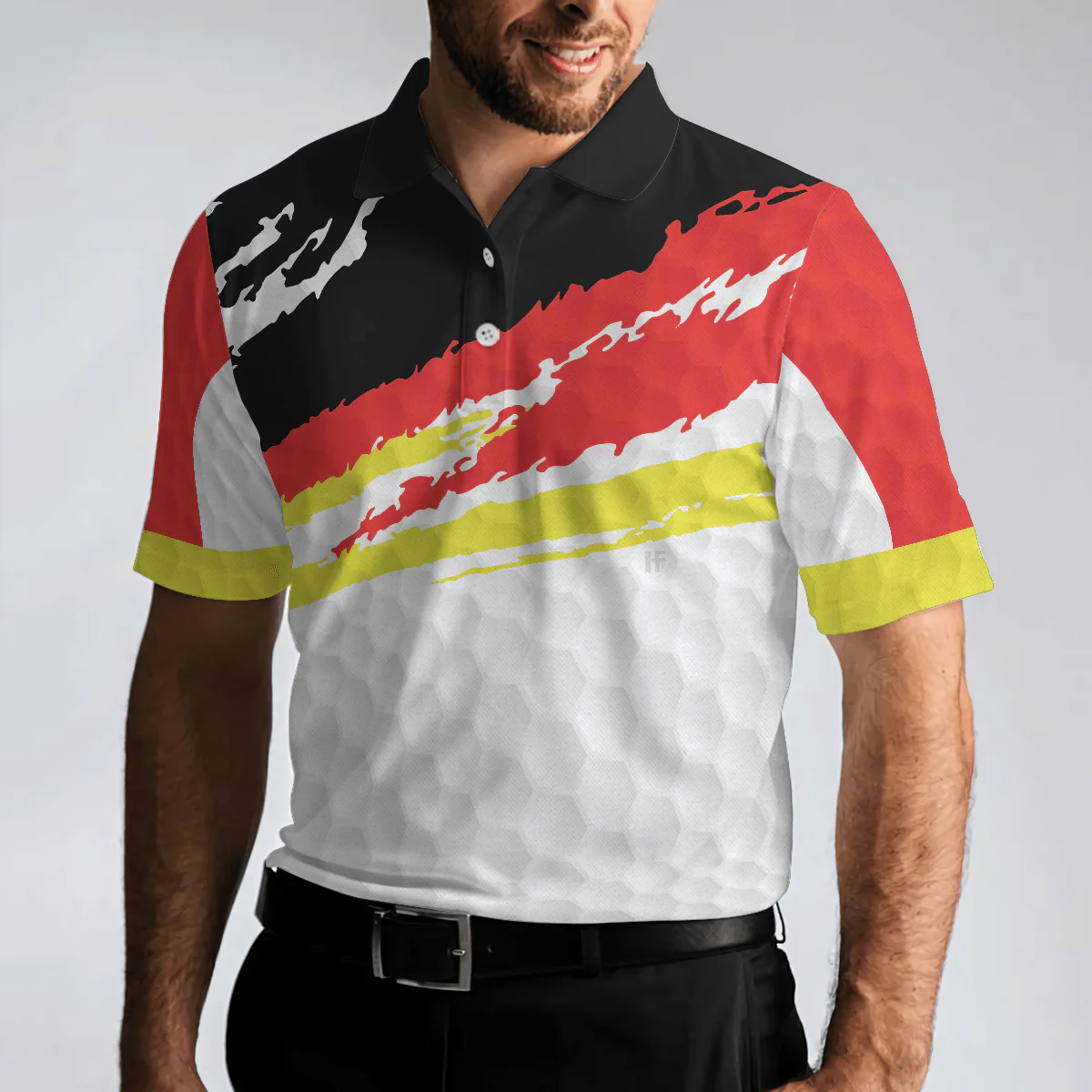 German Flag Golf Texture Short Sleeve All Over Print Men Polo Shirt, Paint Art Polo Shirt, Best Golf Shirt For Men - Image 4