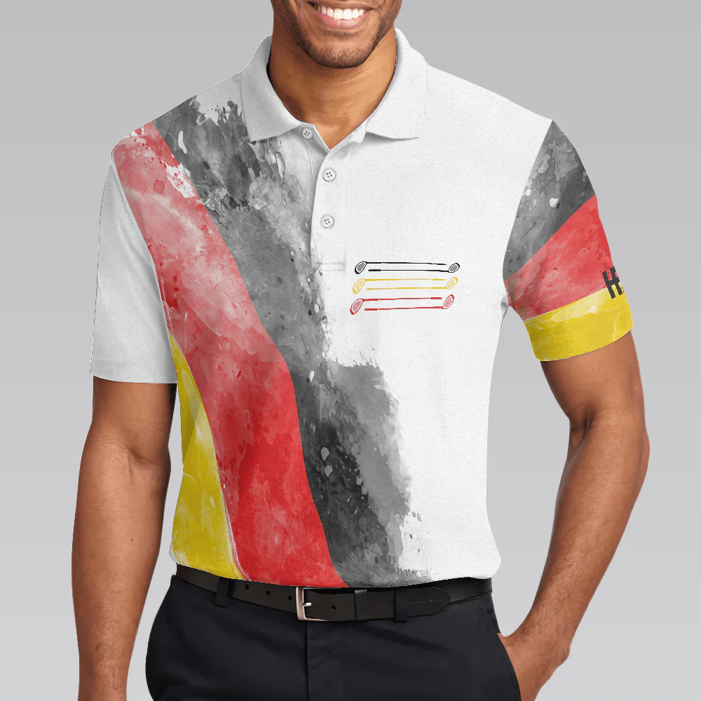 German Flag Special Golf Pattern Men Polo Shirt, Waterbrush Polo Shirt, Best Golf Shirt For Men - Image 4