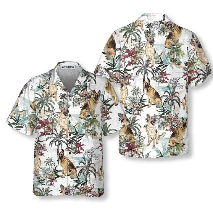 German Shepherd Hawaiian Shirt - German Sheperd Summer Tropical Pattern Hawaiian Shirt - Perfect Gift For Friend, Family