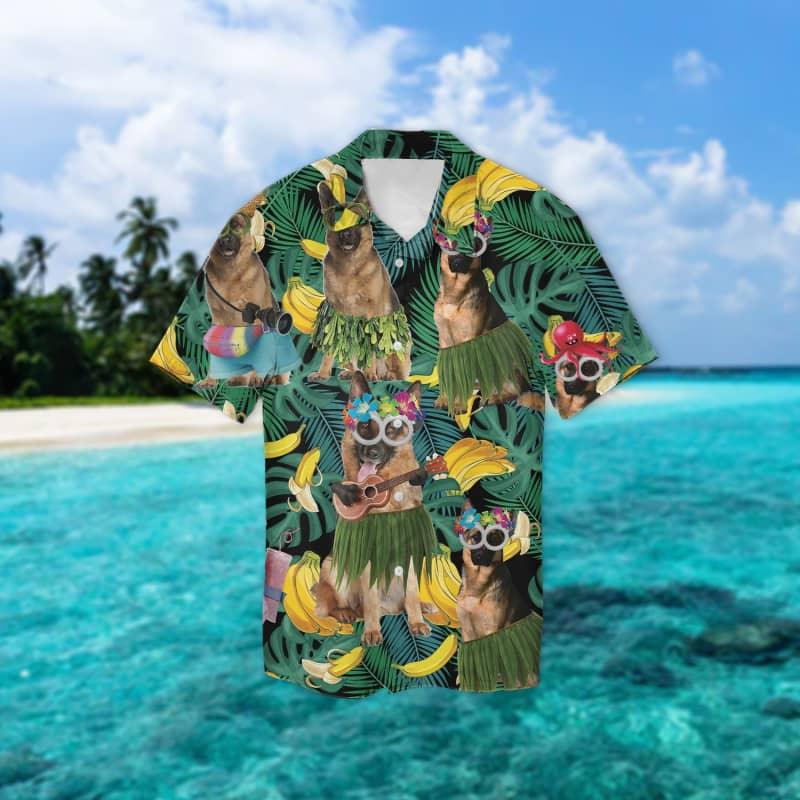 German Shepherd Hawaiian Shirt, Tropical Summer Leaves Hawaiian Shirt For Men - Perfect Gift For German Shepherd Lovers, Husband, Boyfriend, Friend, Family - Image 2