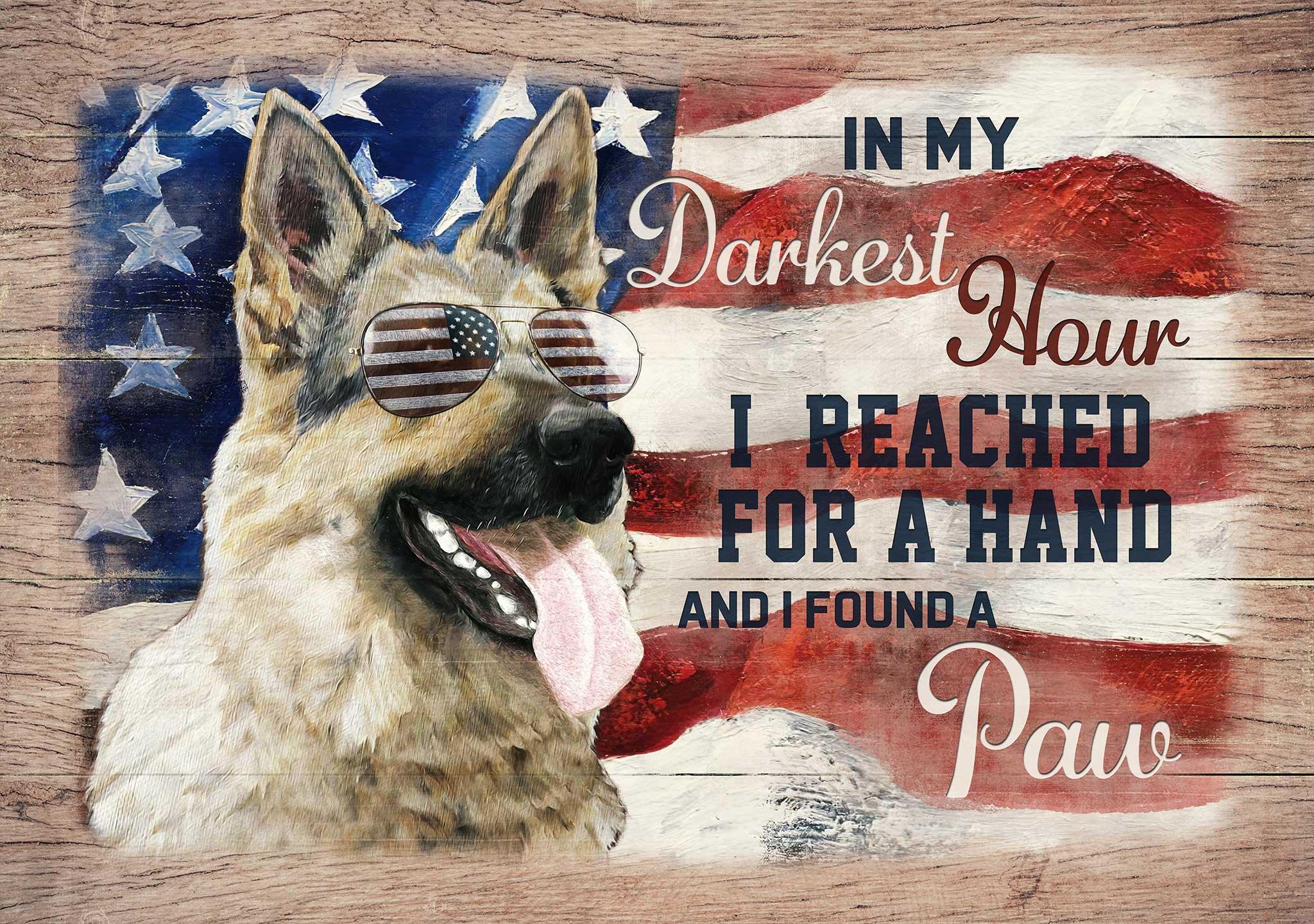 German Shepherd Landscape Canvas - Awesome German Shepherd, US flag glasses, In my darkest hour, I found a paw - Gift For German Shepherd Lovers - Image 2