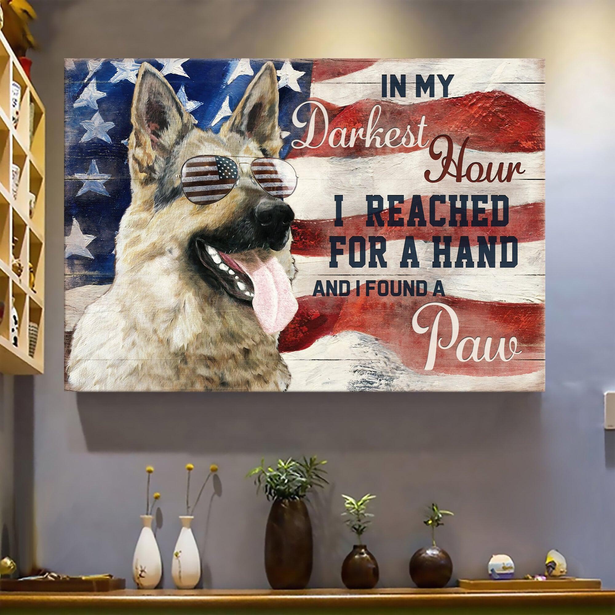 German Shepherd Landscape Canvas - Awesome German Shepherd, US flag glasses, In my darkest hour, I found a paw - Gift For German Shepherd Lovers - Image 3