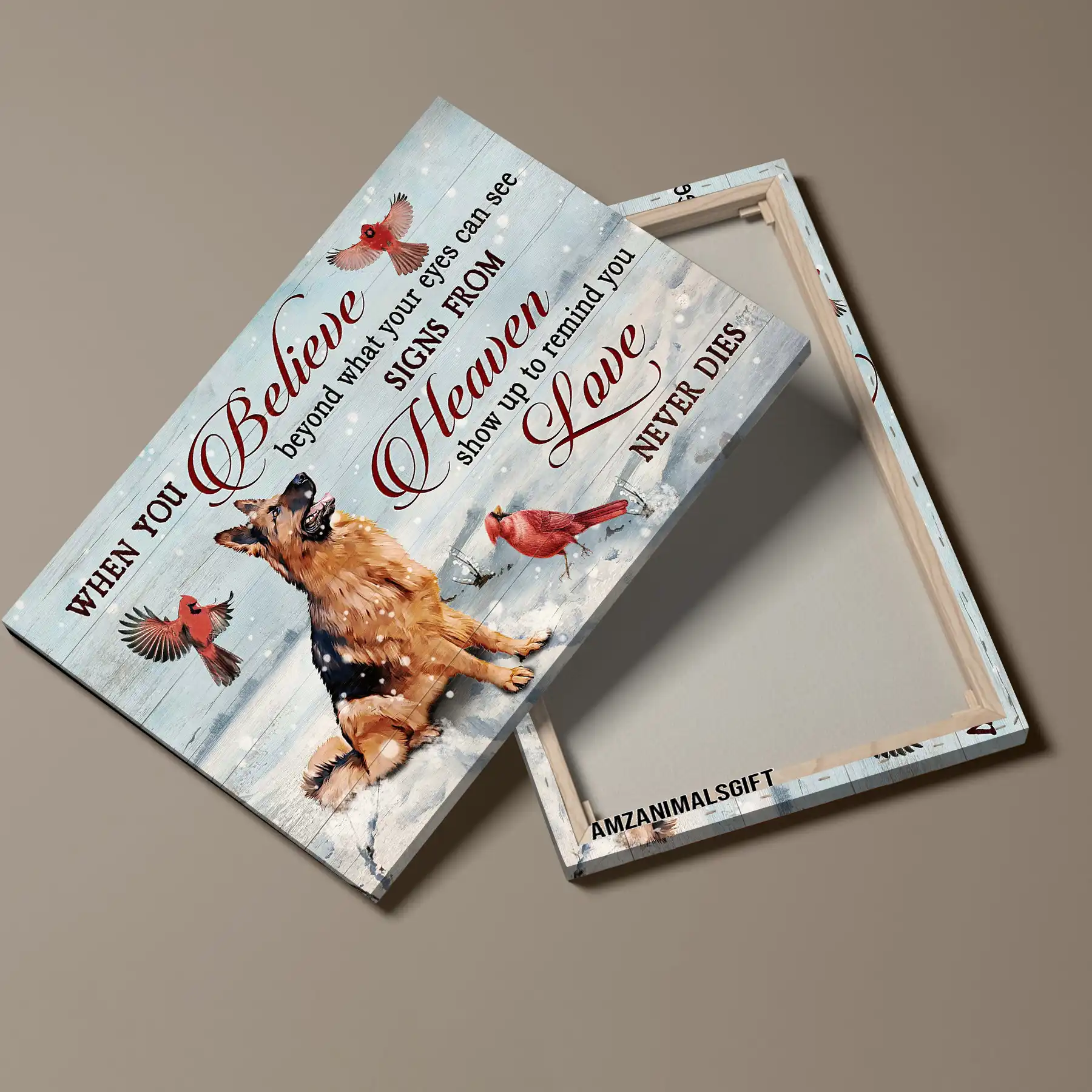 German Shepherd Memorial Landscape Canvas, Premium Wrapped Canvas Gift For German Shepherd Lovers, German Shepherd And Cardinals, Signs From Heaven - Image 3