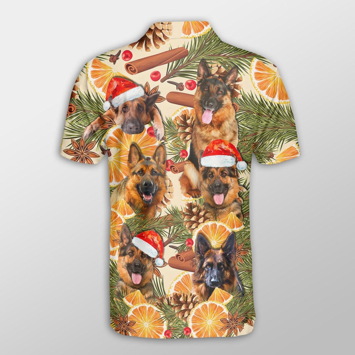 German Shepherd Men Polo Shirts - German Shepherd Christmas Orange Cinnamon Shirts For Men - Perfect Gift For German Shepherd Lovers, Christmas Gifts - Image 2