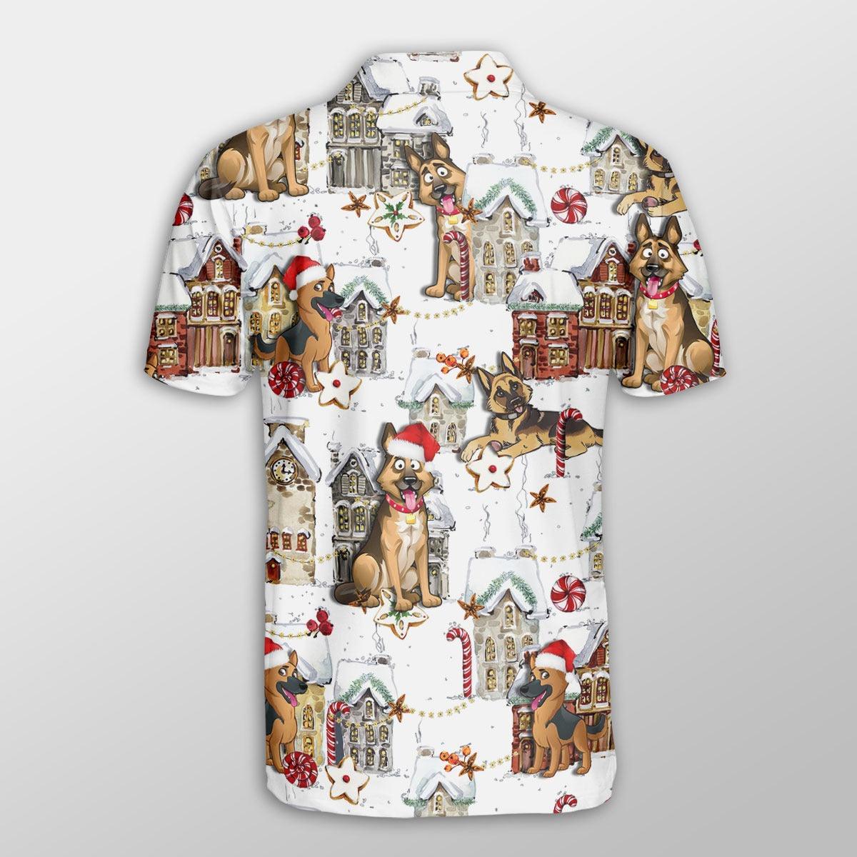 German Shepherd Men Polo Shirts - German Shepherd Christmas Town Dog Button Shirts For Men - Perfect Gift For German Shepherd Lovers, Christmas Gifts - Image 2