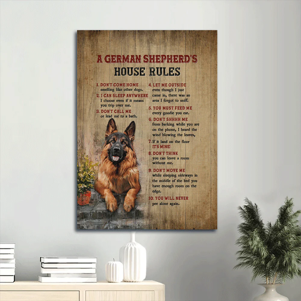 German Shepherd Portrait Canvas - Dog drawing, A German Shepherd's house rules- Gift For German Shepherd Lovers Portrait Canvas Prints - Image 2
