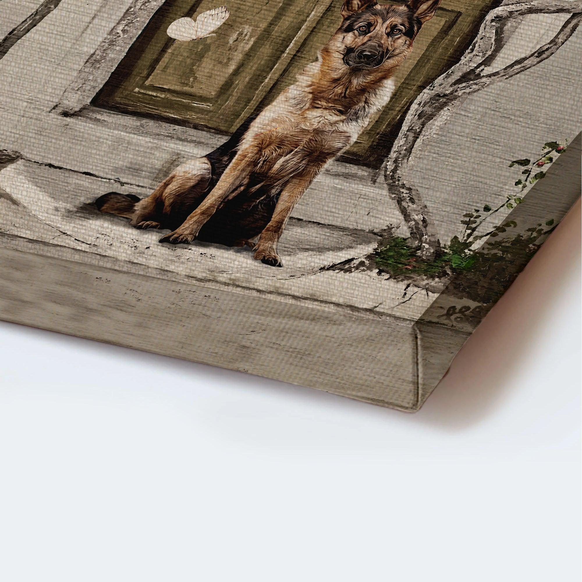 German Shepherd Portrait Canvas - German Shepherd Painting, Flower Garden, Spring Drawing, White Butterfly - Gift For German Shepherd Lovers - Image 3