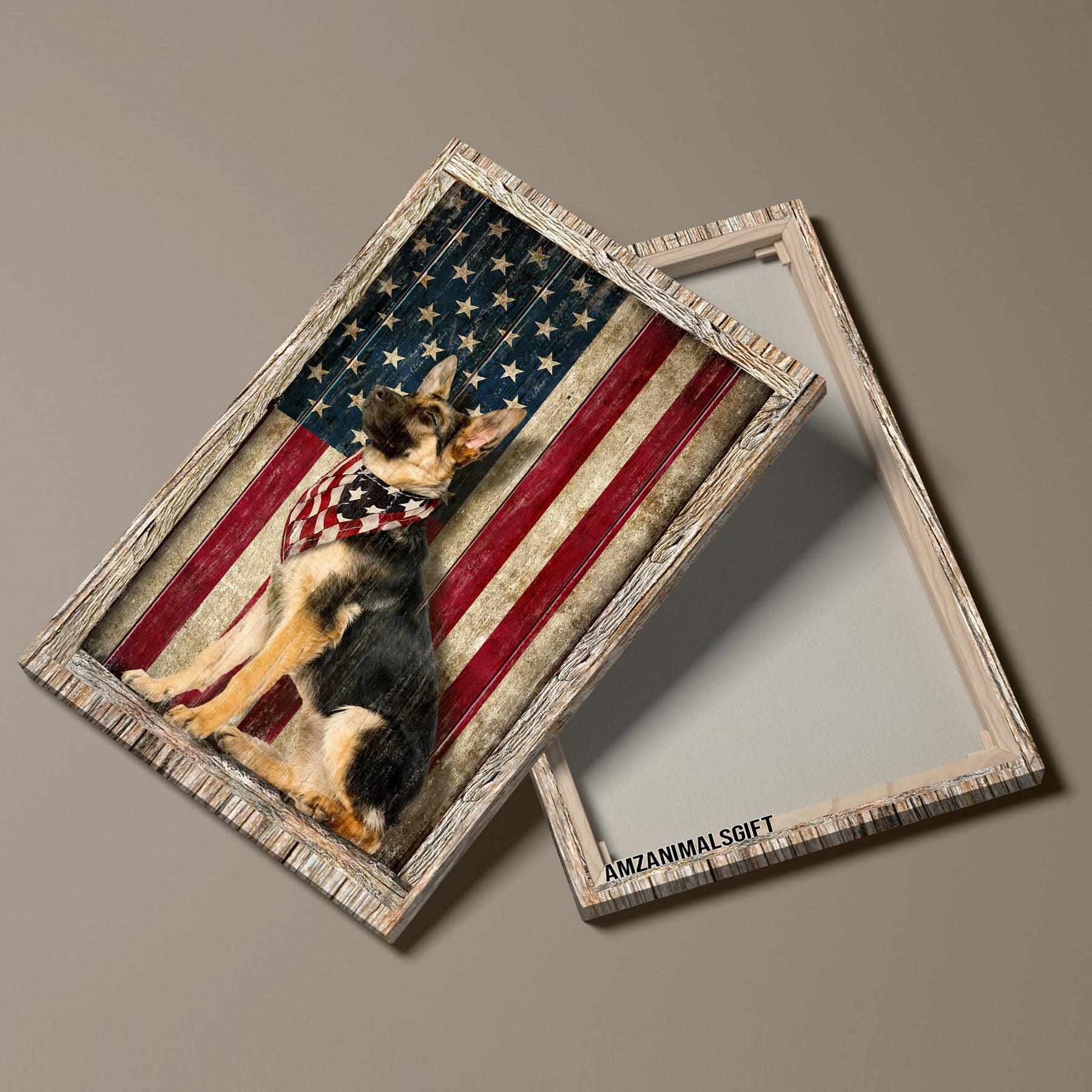 German Shepherd Portrait Premium Wrapped Canvas - German Shepherd Dog, American Flag canvas - Gift for German Shepherd lovers - Image 2