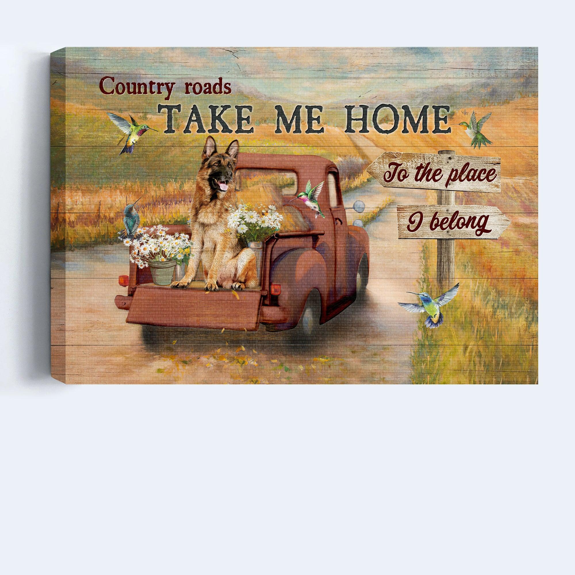 German Shepherd Premium Wrapped Landscape Canvas - Countryside, Dog Painting, Rice Field, Hummingbird, Country Roads - Gift For Dog Lovers