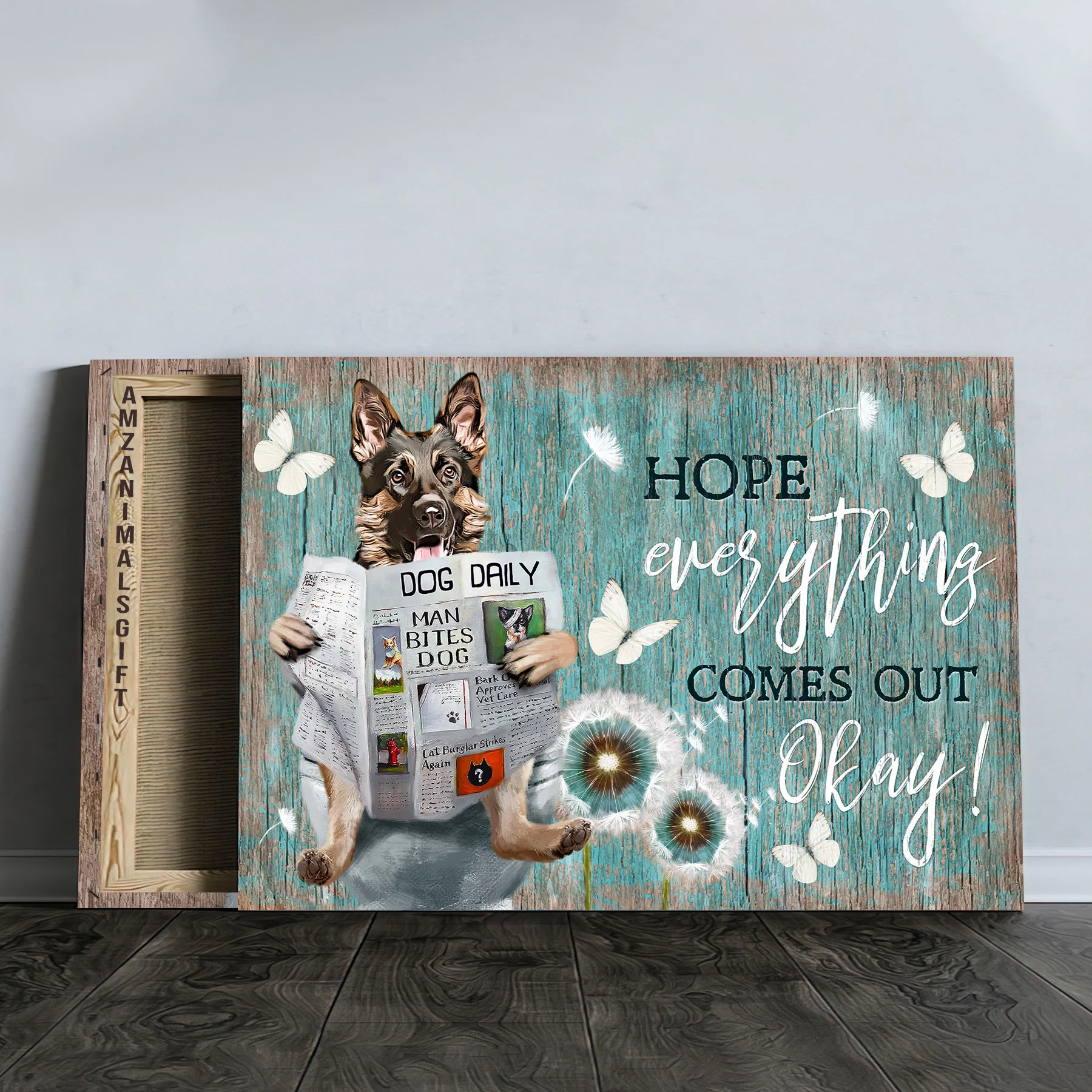 German Shepherd Premium Wrapped Landscape Canvas - German Shepherd, Dandelion, Daily Routine, Hope Everything Comes Out Okay - Gift For Dog Lovers - Image 3
