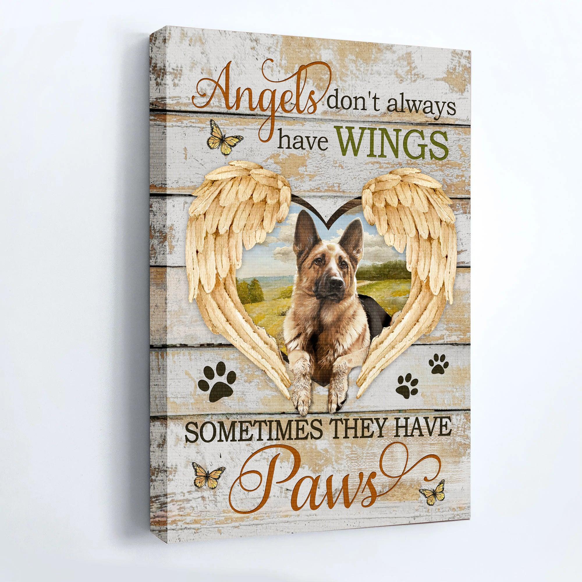 German Shepherd Premium Wrapped Landscape Canvas - German Shepherd, Golden Angel Wings, Heart, Angels Don't Always Have Wings - Gift For Dog Lovers