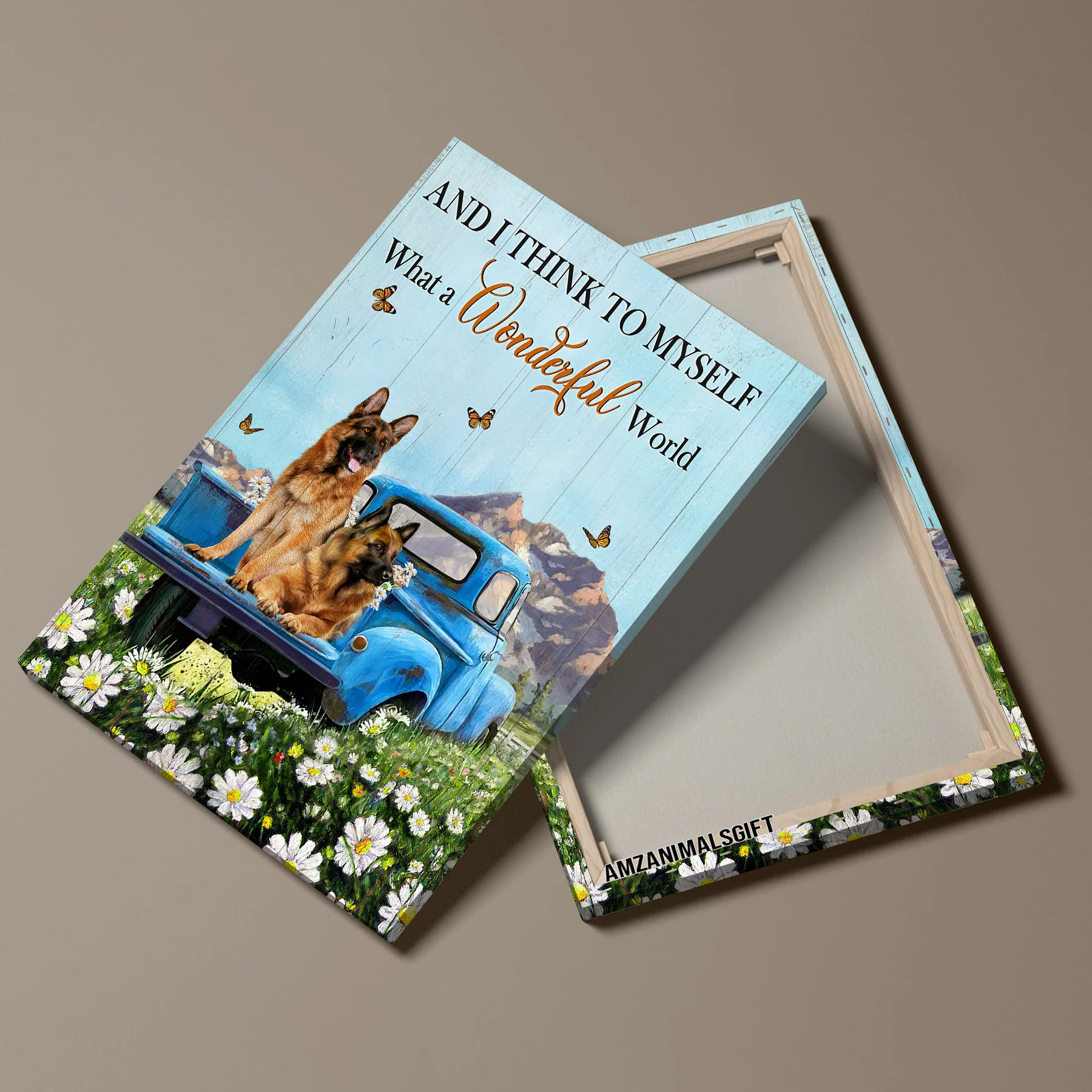 German Shepherd Premium Wrapped Portrait Canvas - Daisy Field, German Shepherd Dogs, Ladybug Car, What A Wonderful World - Gift For Dog Lovers - Image 3