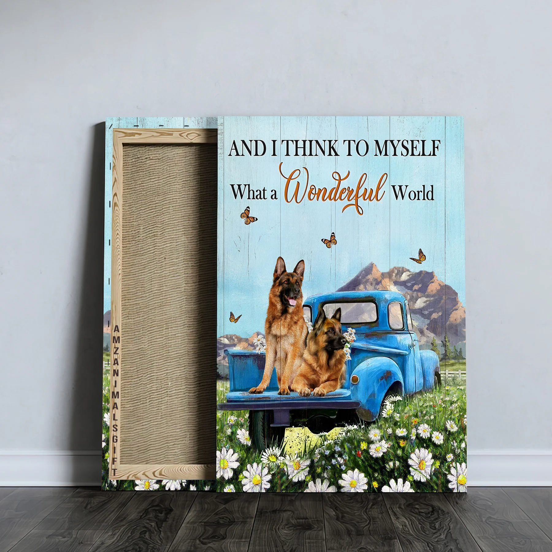 German Shepherd Premium Wrapped Portrait Canvas - Daisy Field, German Shepherd Dogs, Ladybug Car, What A Wonderful World - Gift For Dog Lovers - Image 4