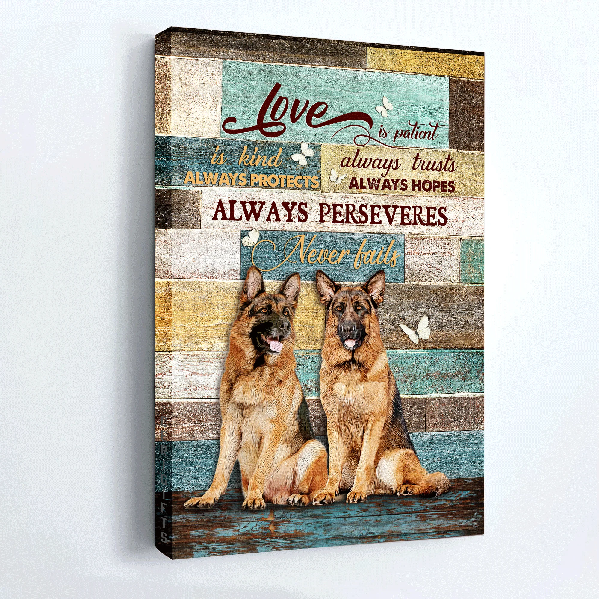 German Shepherd Premium Wrapped Portrait Canvas - German Shepherd Dogs, White Butterfly, Love Is Patient - Gift For German Shepherd Lovers