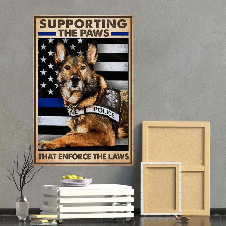 German Shepherd Premium Wrapped Portrait Canvas - German Shepherd, US Flag, Supporting The Paws That Enforce The Laws - Perfect Gift For Dog Lovers