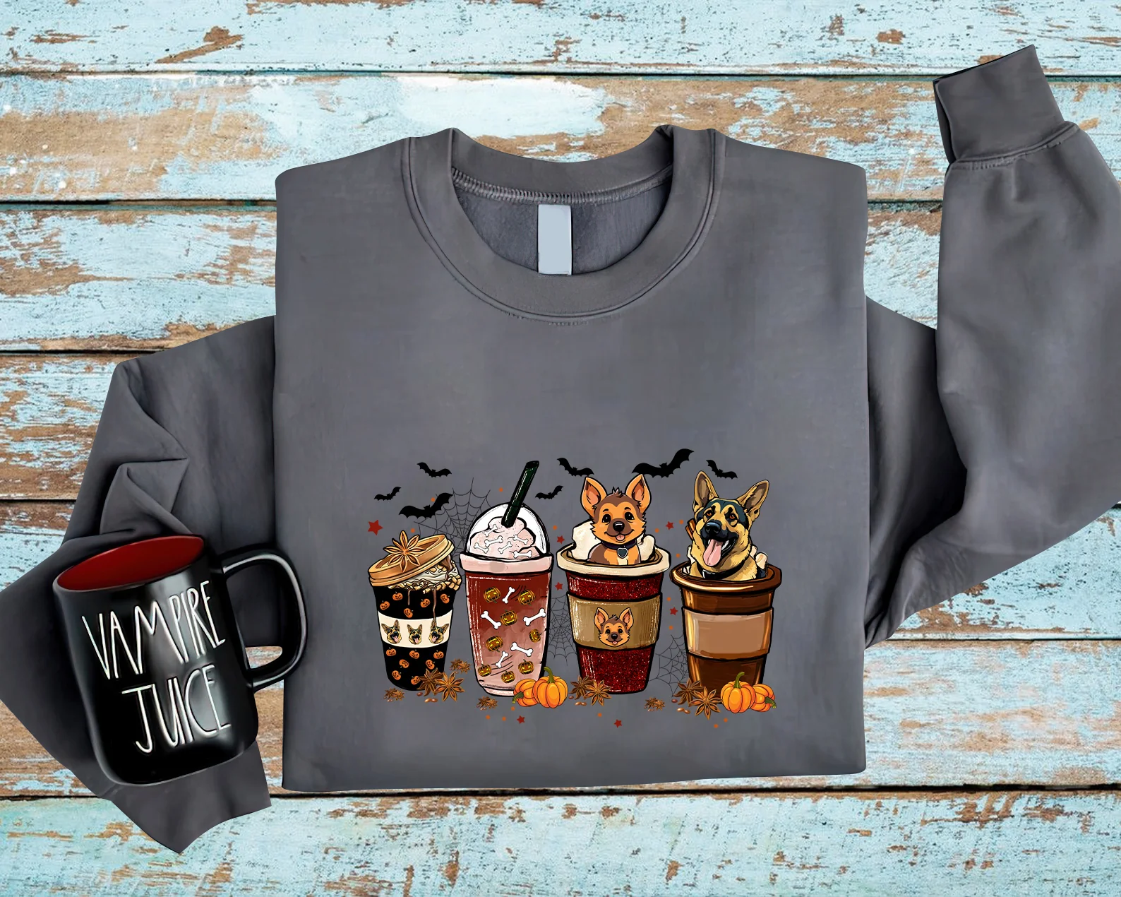 German Shepherd Sweatshirt, Halloween Coffee Latte German Shepherd Sweatshirt, Halloween Dog Shirt, German Shepherd Dog Sweatshirt - Image 4