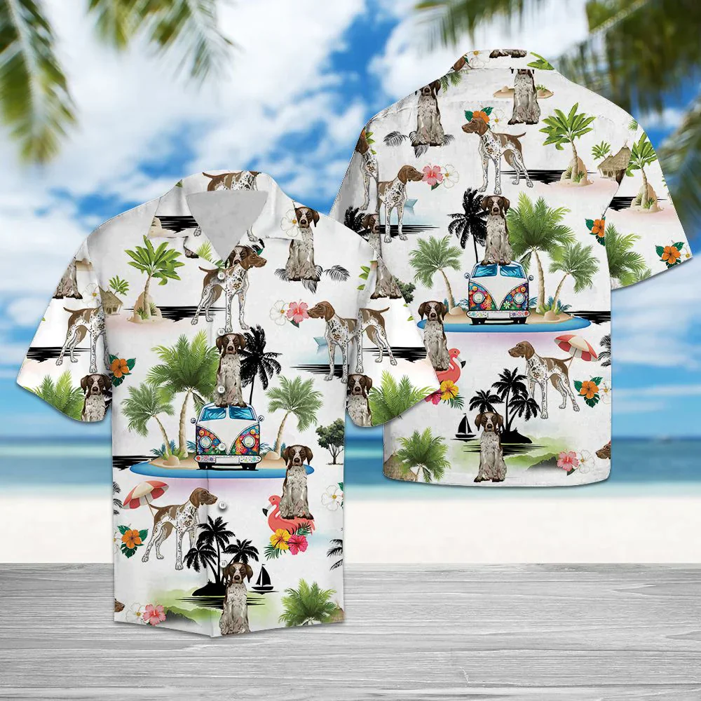 German Shorthaired Pointer Hawaiian Shirt, Dog Hippie Palm Vacation Aloha Shirt For Men Women - Perfect Gift For Dog Lovers, Husband, Boyfriend, Wife