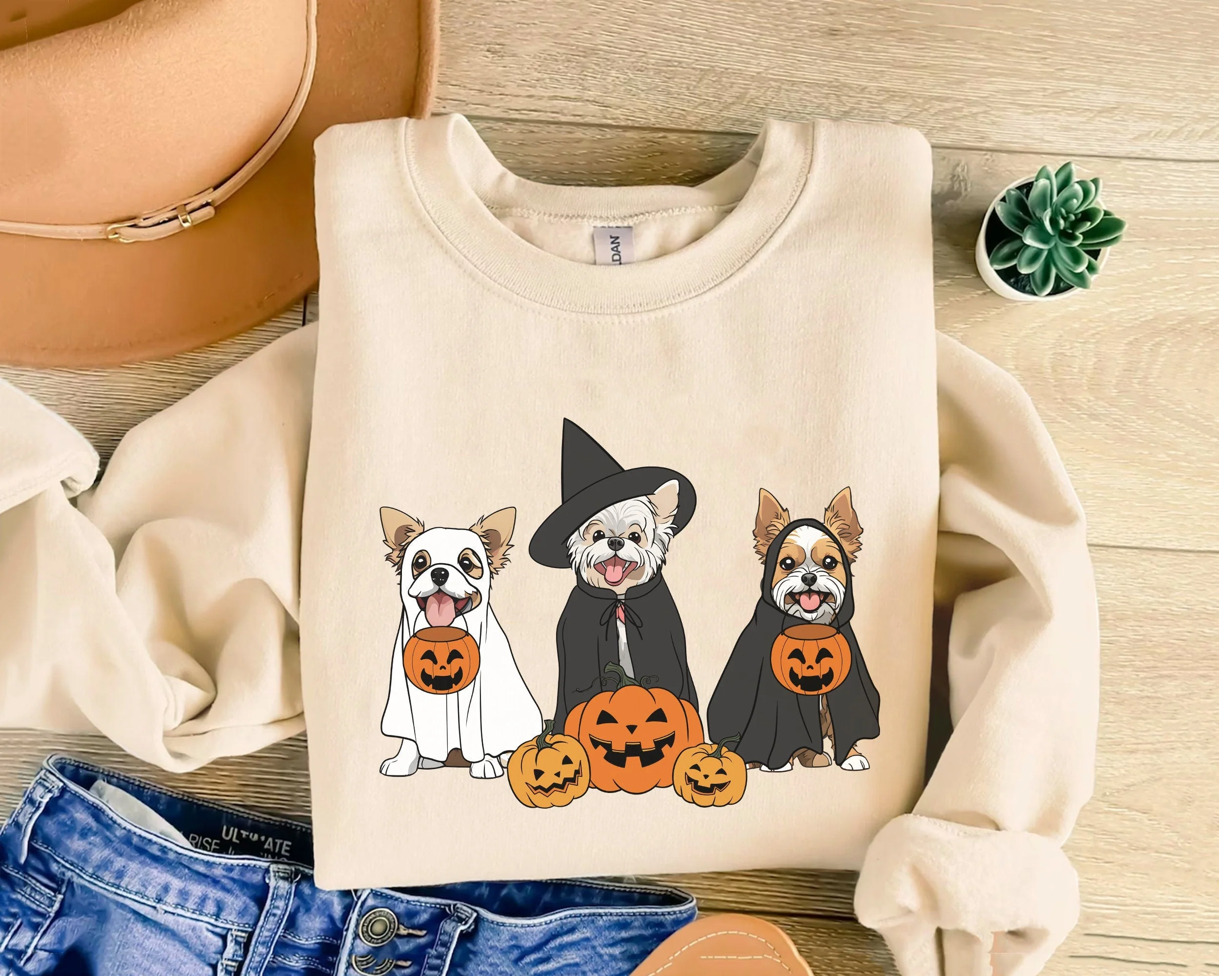 Ghost And Witch Yorkshire Terrier Shirt, Ghost Yorkshire Shirt, Witch Yorkie Shirt, Yorkshire Halloween Sweatshirt, Ghost And Witch Dog Tee - Image 2