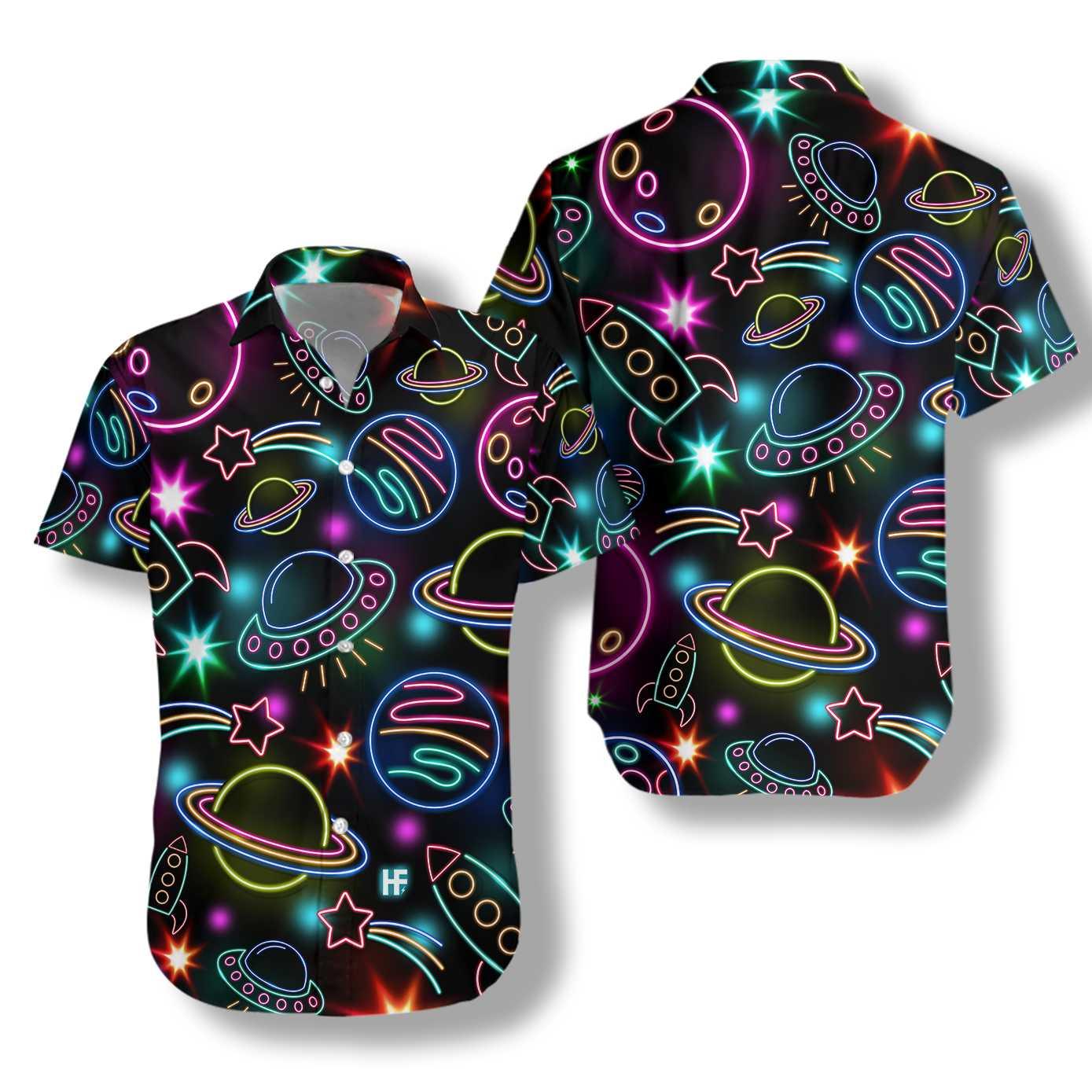Glowing Space With Rainbow Star Hawaiian Shirt, Colorful Summer Aloha Shirt For Men Women, Perfect Gift For Husband, Wife, Friend, Family - Image 4