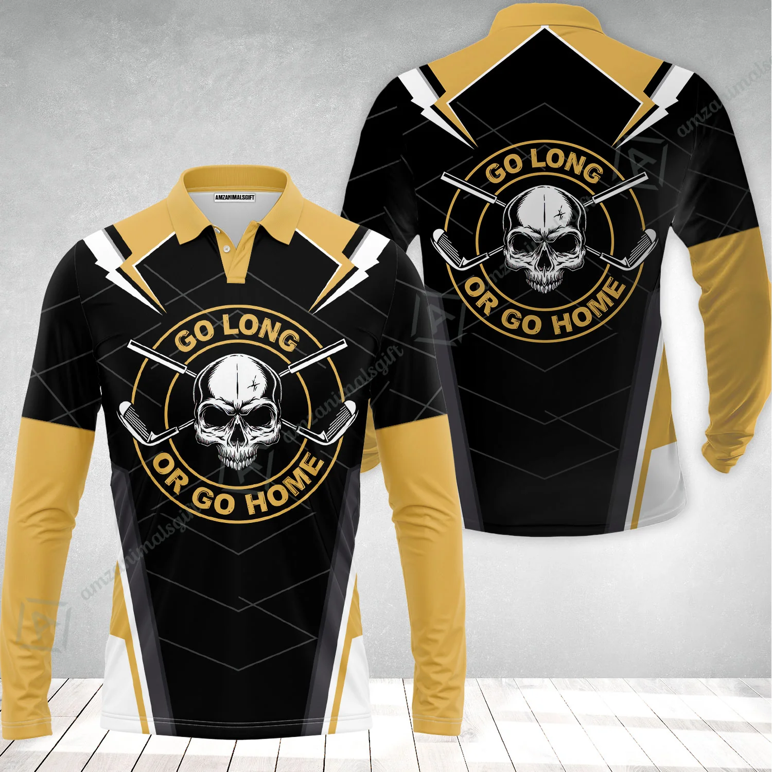 Go Long Or Go Home Golf Long Polo Shirt, Black Skull Golf Shirt For Men, Cool Golfing Shirt With Sayings Long Polo Shirt - Image 2