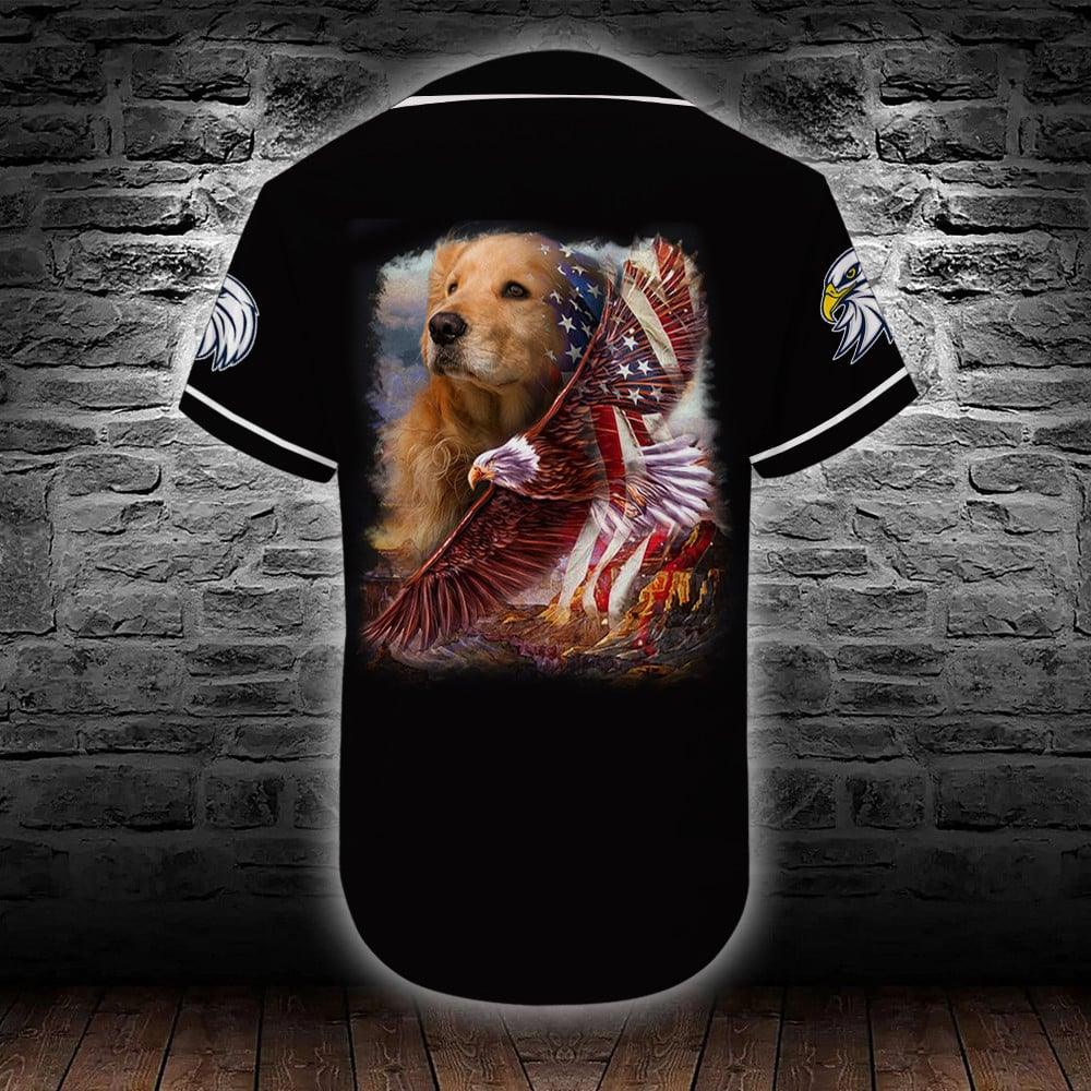 Golden Retriever Custom Name Baseball Jersey, Personalized American Flag Baseball Tee Jersey Shirt Men Women, Gift For Dog Lovers, Dad Mom Dog - Image 3