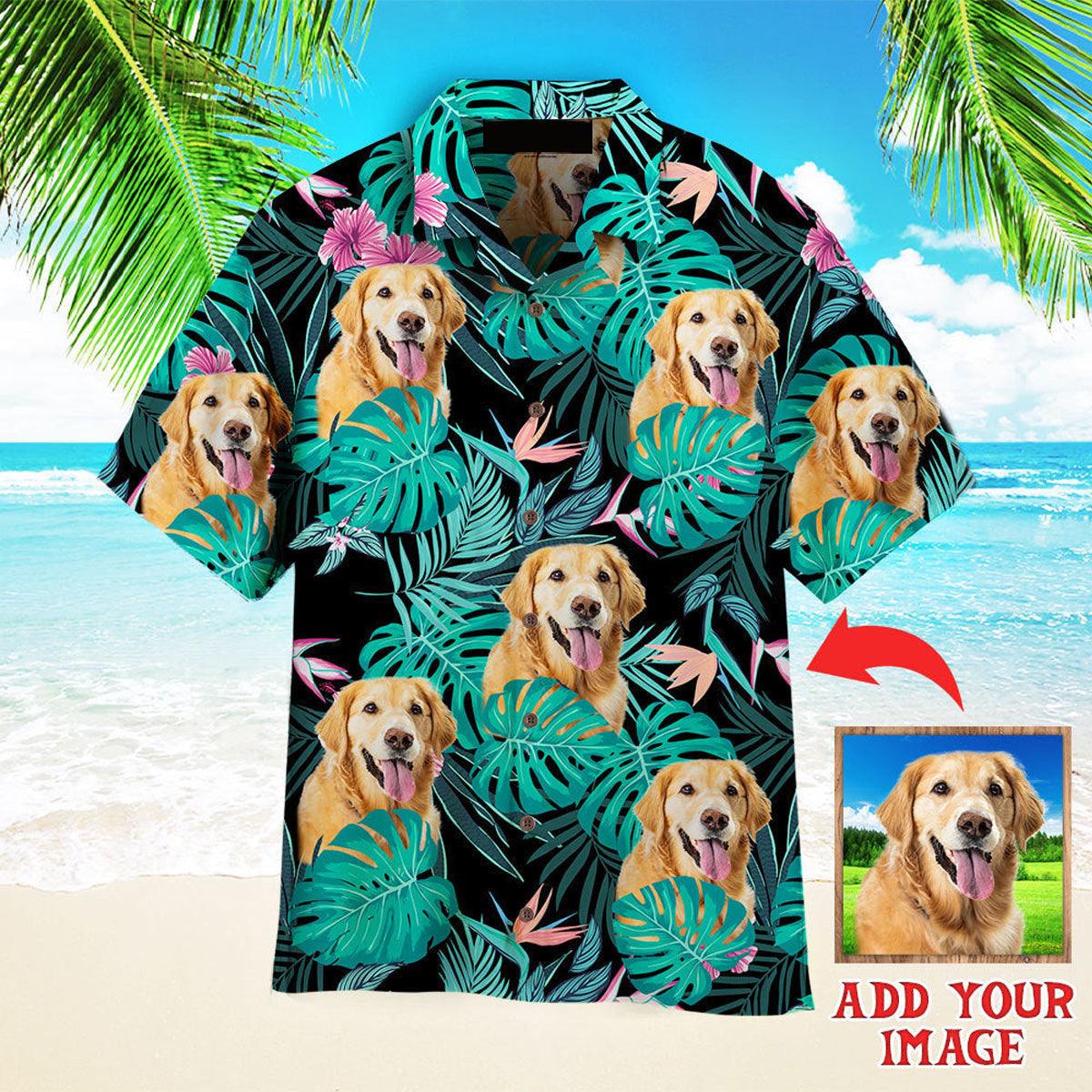 Golden Retriever Hawaiian Shirt Custom Photo, Dog Palm Leaves Tropical Personalized Hawaiian Shirt - Perfect Gift For Cat Lovers, Family, Friends