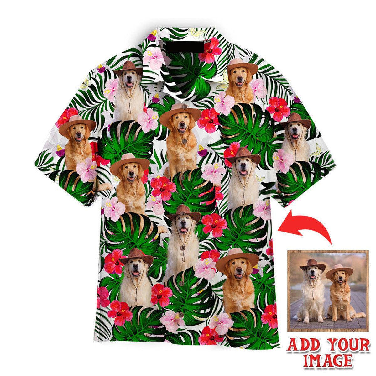 Golden Retriever Hawaiian Shirt Custom Photo, Golden Retriever Dog Sitting Palm Leaves Personalized Hawaiian Shirt - Gift For Dog Lovers, Family, Friends - Image 2