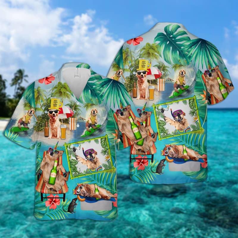Golden Retriever Hawaiian Shirt, Dog Surfing, Tropical Summer Aloha Shirt For Men - Perfect Gift For Golden Retriever Lovers, Friend, Family