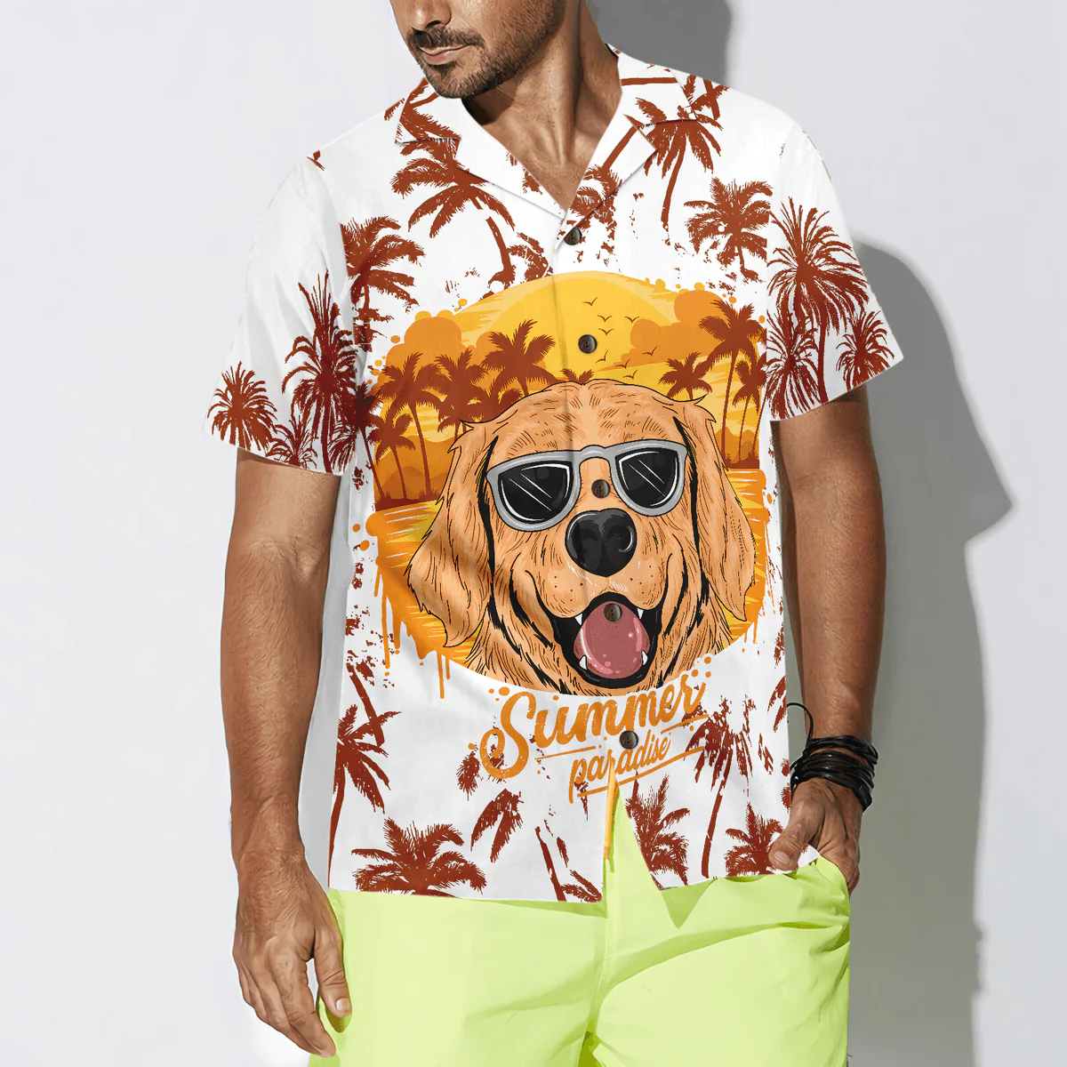 Golden Retriever Hawaiian Shirt, Golden Retriever Summer Pradise, Tropical Palm Aloha Shirt For Men - Perfect Gift For Golden Retriever Lovers - Image 4