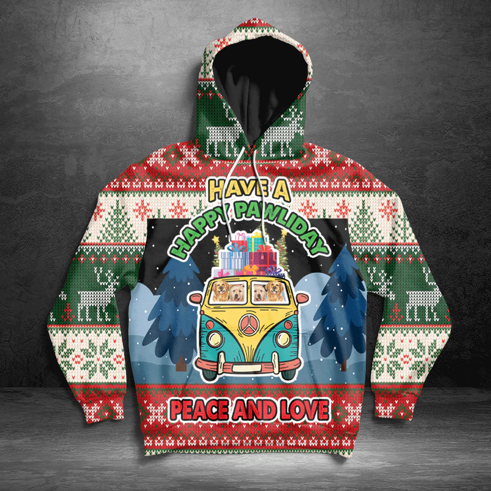 Golden Retriever Pullover Premium Hoodie Have A Happy Pawliday, Perfect Outfit For Men And Women On Christmas New Year Autumn Winter - Image 3