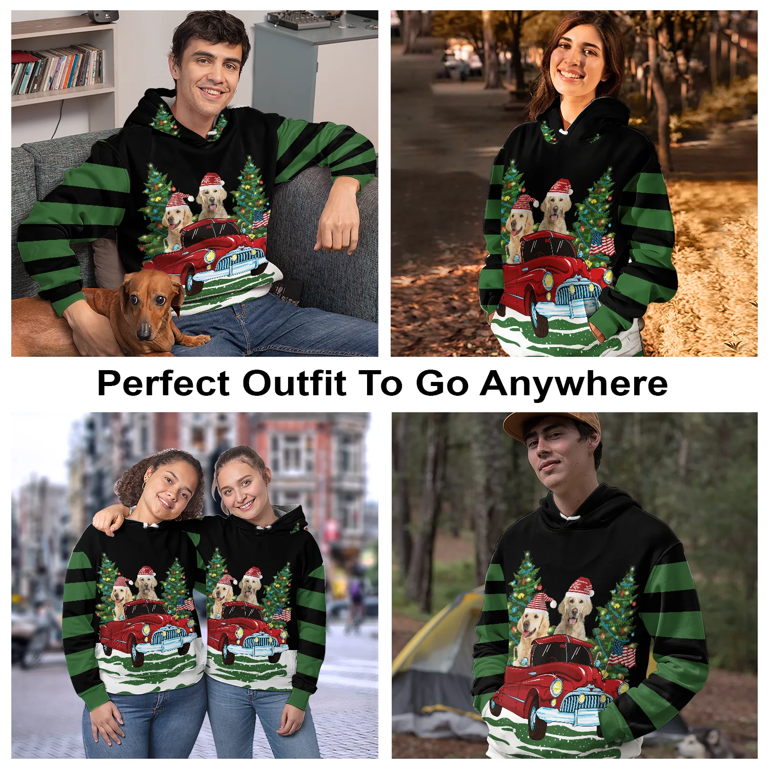Golden Retriever Red Truck Christmas Pullover Premium Hoodie, Perfect Outfit For Men And Women On Christmas New Year Autumn Winter - Image 3