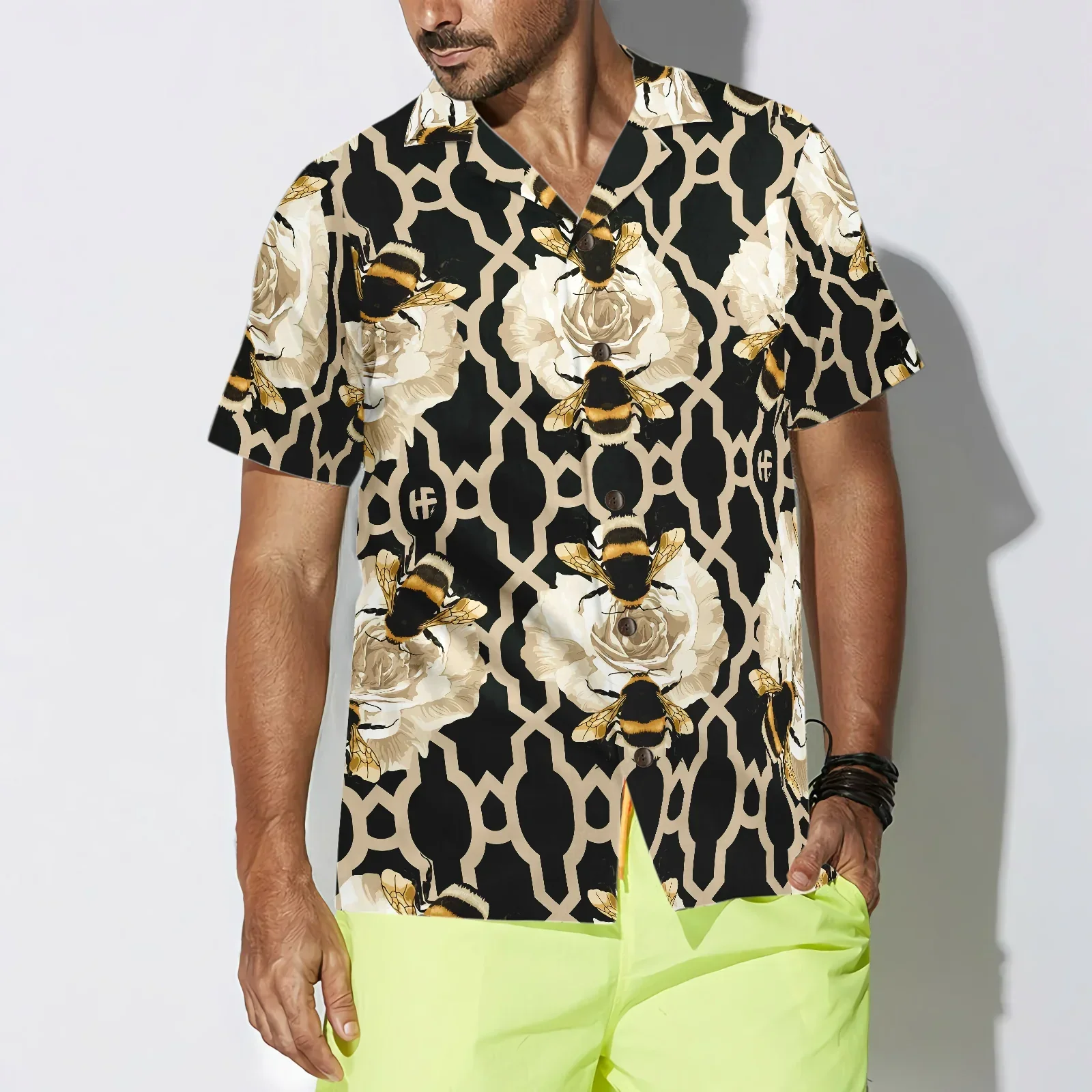 Golden Roses And Bees Hawaiian Shirt, Summer Animals Aloha Shirts For Men Women, Perfect Gift For Husband, Wife, Boyfriend, Friend - Image 2