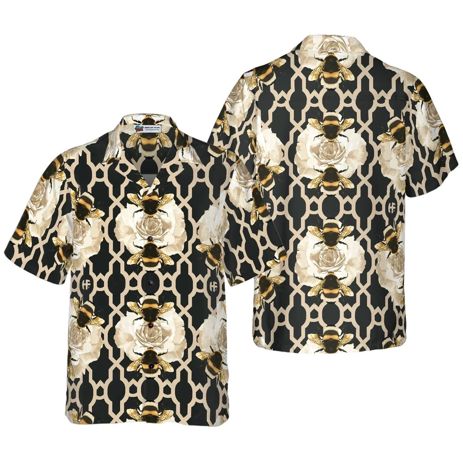 Golden Roses And Bees Hawaiian Shirt, Summer Animals Aloha Shirts For Men Women, Perfect Gift For Husband, Wife, Boyfriend, Friend - Image 4