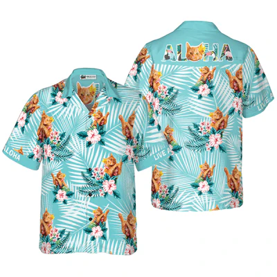 Golden Tabby Cat Hawaiian Shirt, Tropical Summer Flower Aloha Shirt For Men - Perfect Gift For Cat Lovers, Husband, Boyfriend, Friend, Family