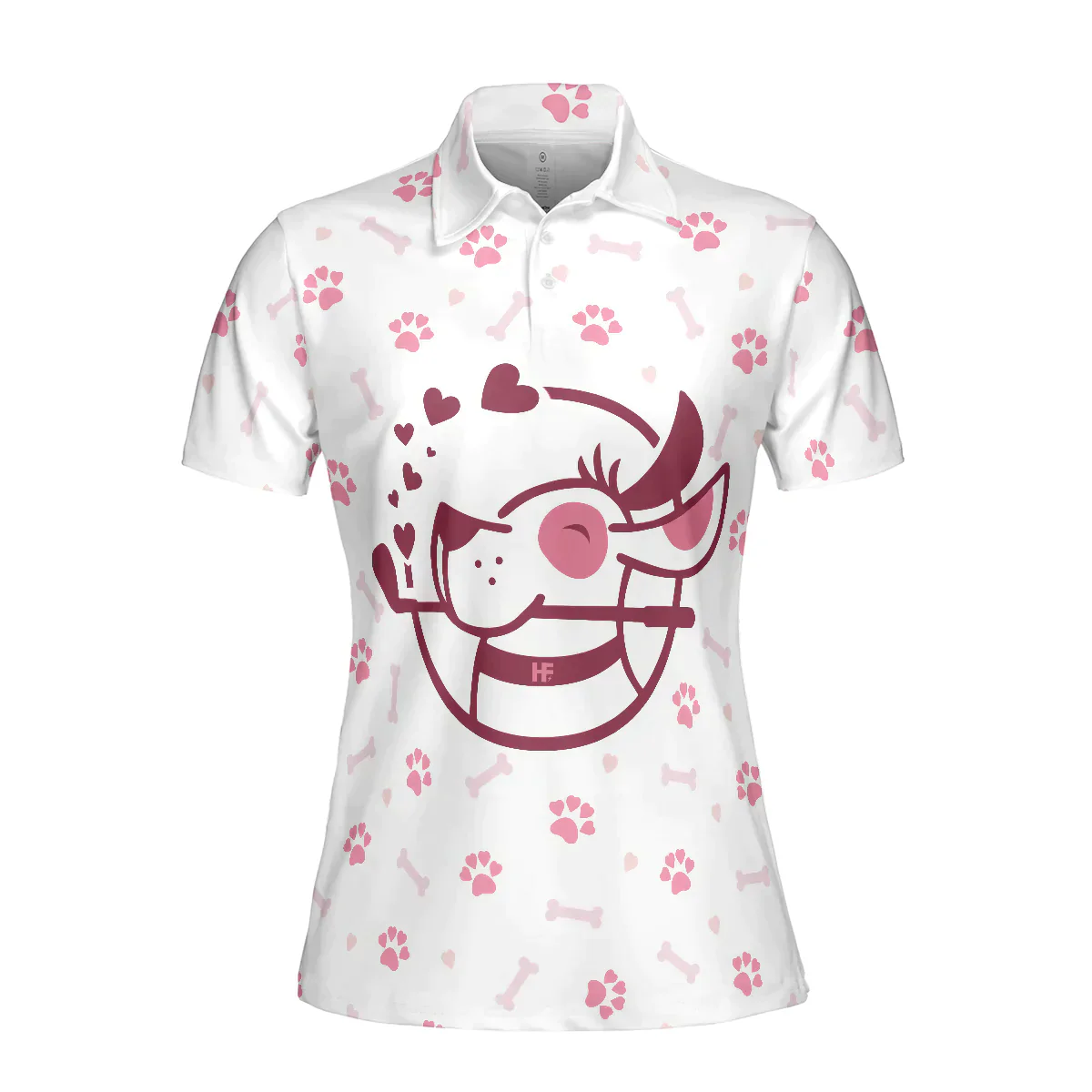 Golf And Dog Women Polo Shirt, White And Pink Women Polo Shirts, Golf Gift For Dog Lovers, Just A Dog Mom Who Loves Golf - Image 4