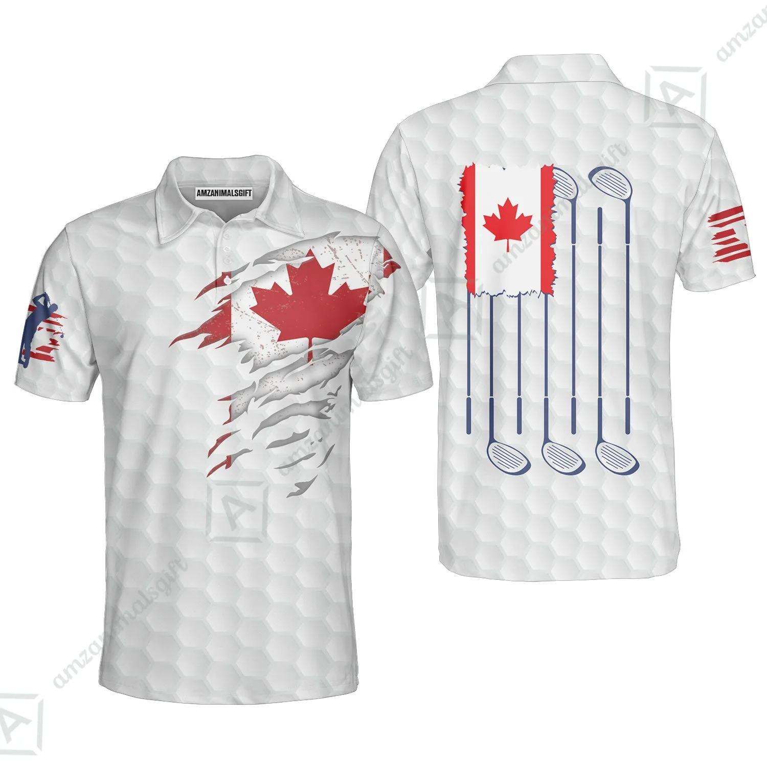 Golf Canada Flag Long Polo Shirt, Red Maple Leaf Golfing Shirt, Canadian Golf Long Polo Shirt - Image 3
