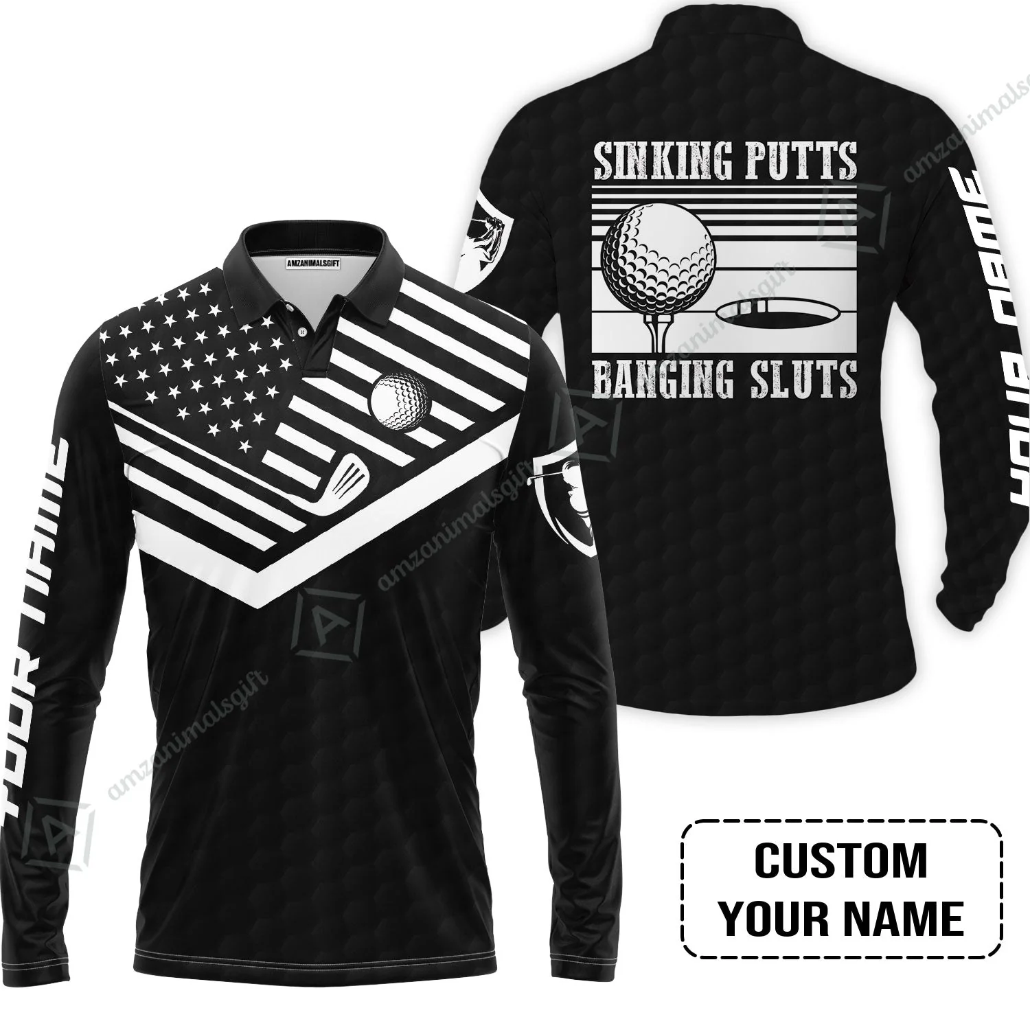 Golf Custom Name Hawaiian Shirt - Sinking Putts Banging Sluts Custom Name, Personalized Black Golf Pattern Hawaiian Shirt - Image 4