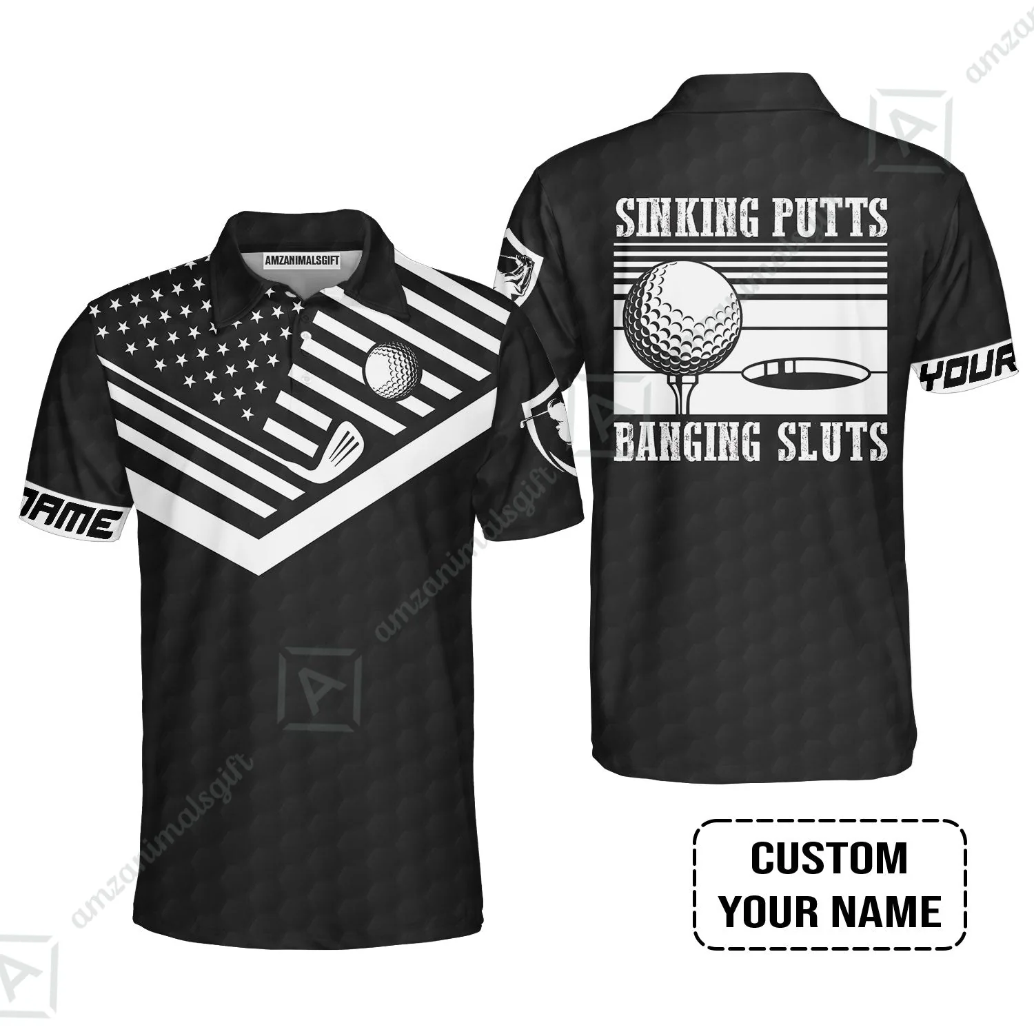 Golf Custom Name Hawaiian Shirt - Sinking Putts Banging Sluts Custom Name, Personalized Black Golf Pattern Hawaiian Shirt - Image 5