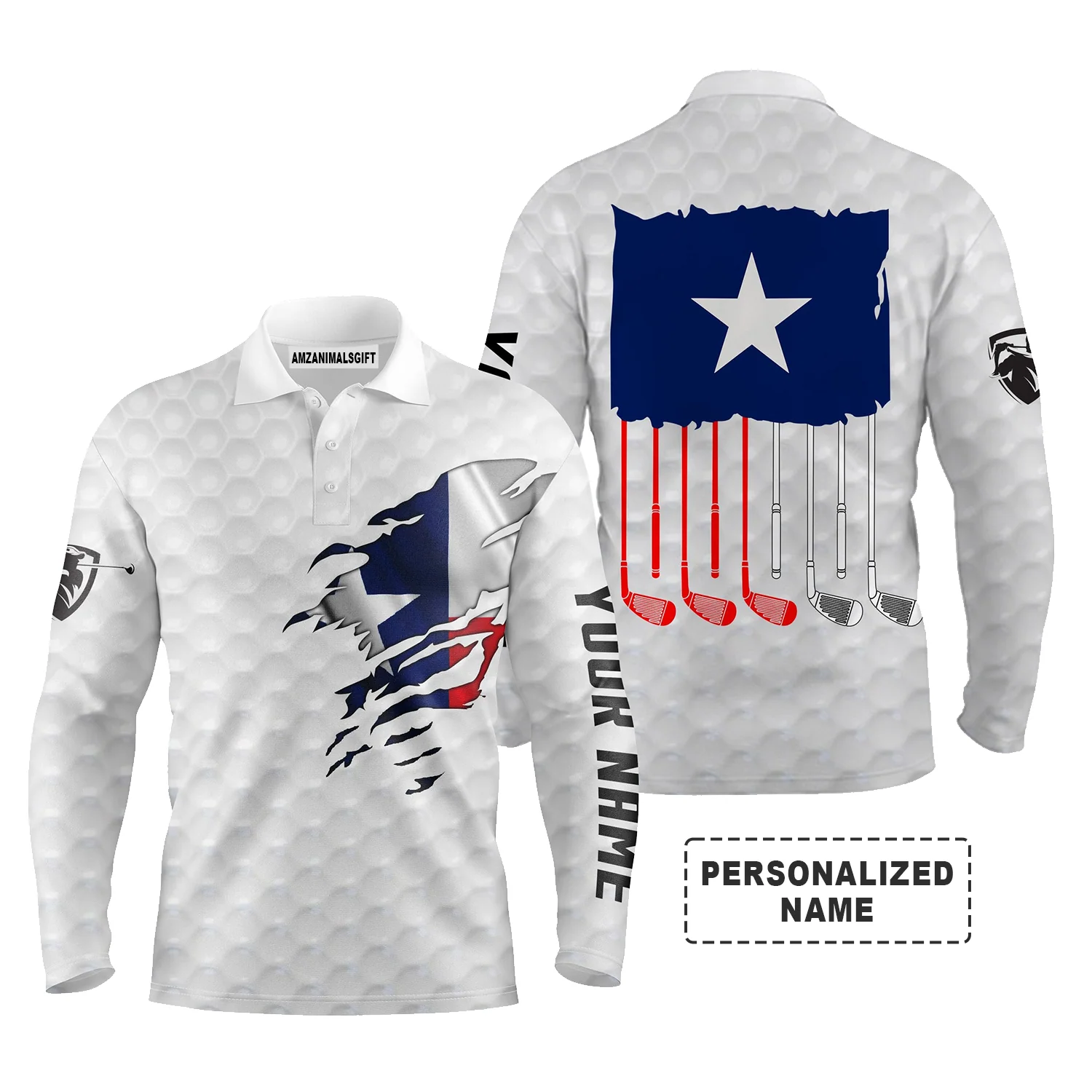 Golf Custom Name Long Sleeve Polo Shirt Patriotic Texas Flag Men Golfer Apparel, Best Outfit For Men, Golf Lover, Team, Golfer - Image 2