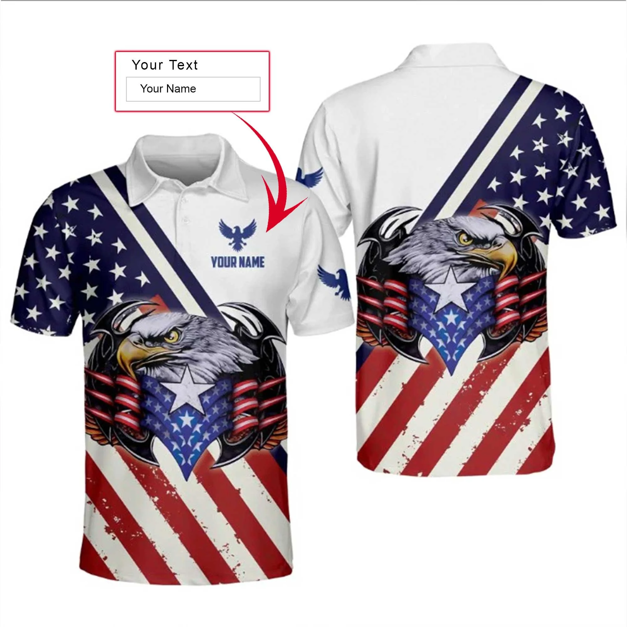 Golf Custom Name Men Polo Shirt, Personalized Eagle US Flag Patriotic Independence Day Polo Shirts For Men, 4th Of July Gift For Golfers, Golf Lovers