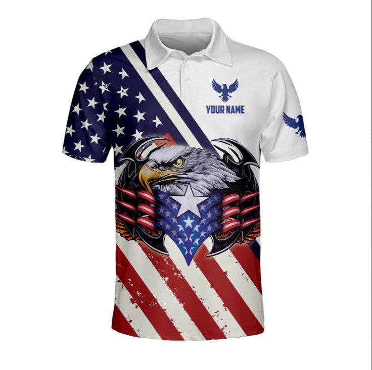 Golf Custom Name Men Polo Shirt, Personalized Eagle US Flag Patriotic Independence Day Polo Shirts For Men, 4th Of July Gift For Golfers, Golf Lovers - Image 2