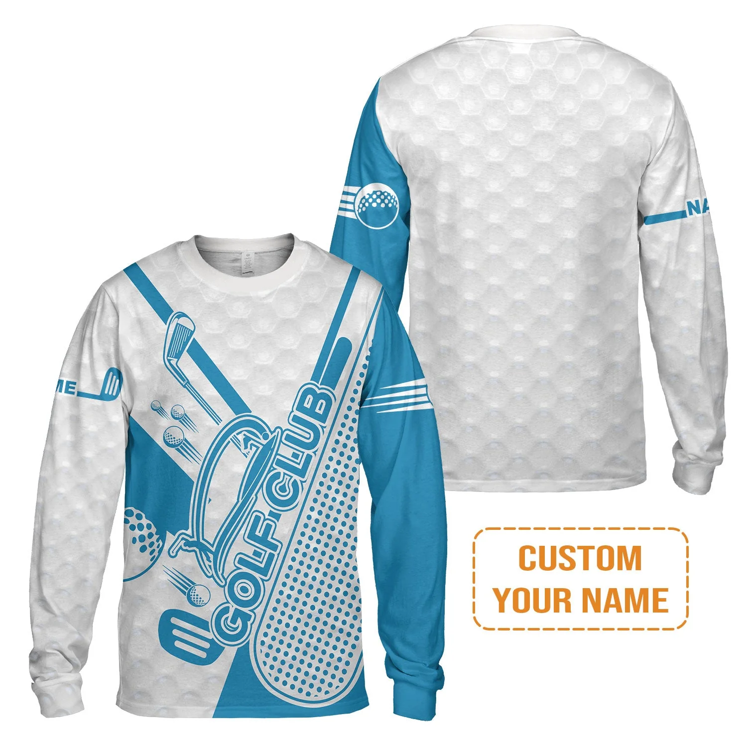 Golf Custom Name Men's Long Sleeve Polo Shirt - Blue Golf Club Apparel - Personalized Best Gift For Golf Lover, Team, Golfer, Men - Image 4