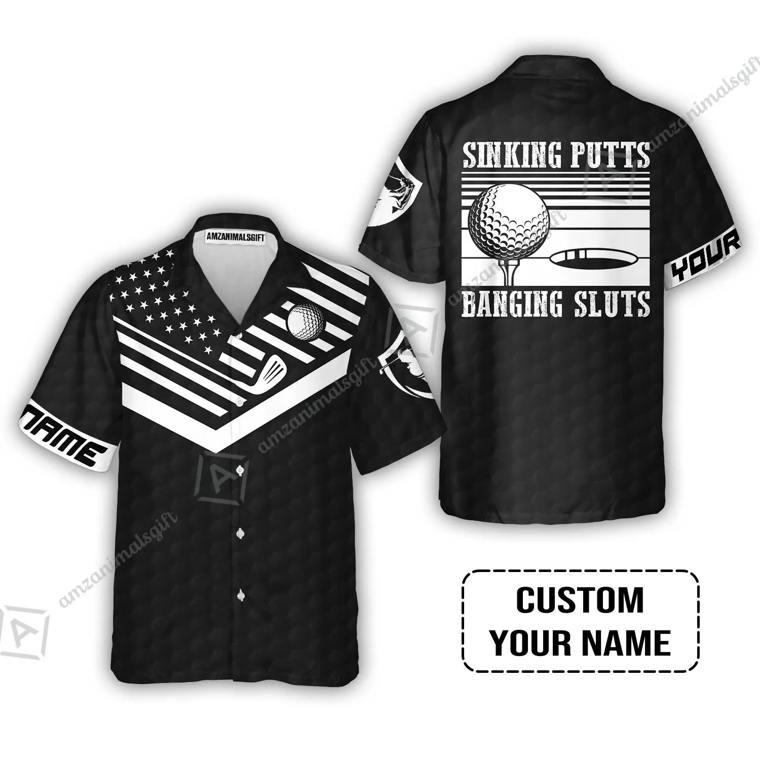 Golf Custom Name Polo Shirt - Sinking Putts Banging Sluts Custom Name, Personalized Black Golf Pattern Polo Shirt - Image 5