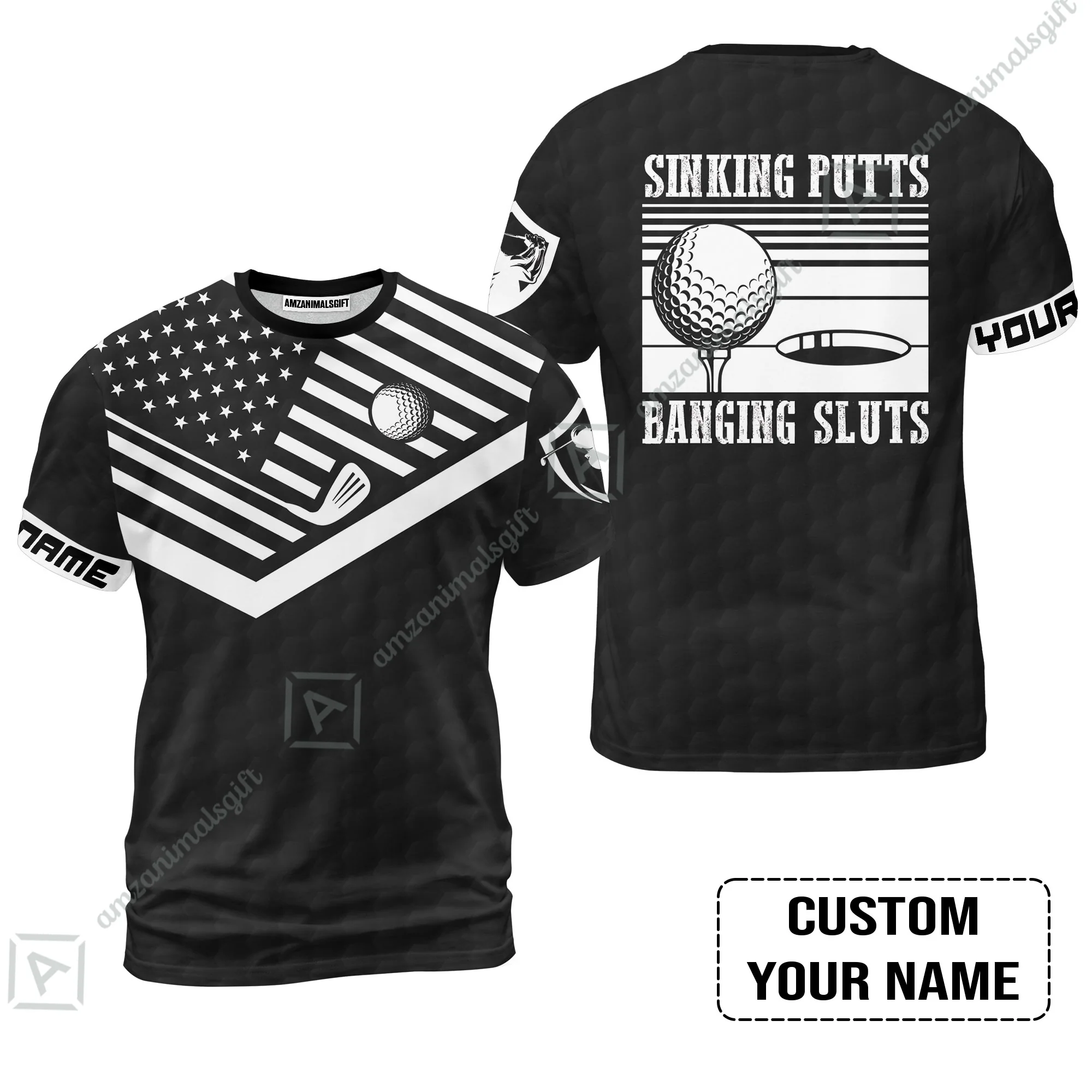 Golf Custom Name Polo Shirt - Sinking Putts Banging Sluts Custom Name, Personalized Black Golf Pattern Polo Shirt - Image 6